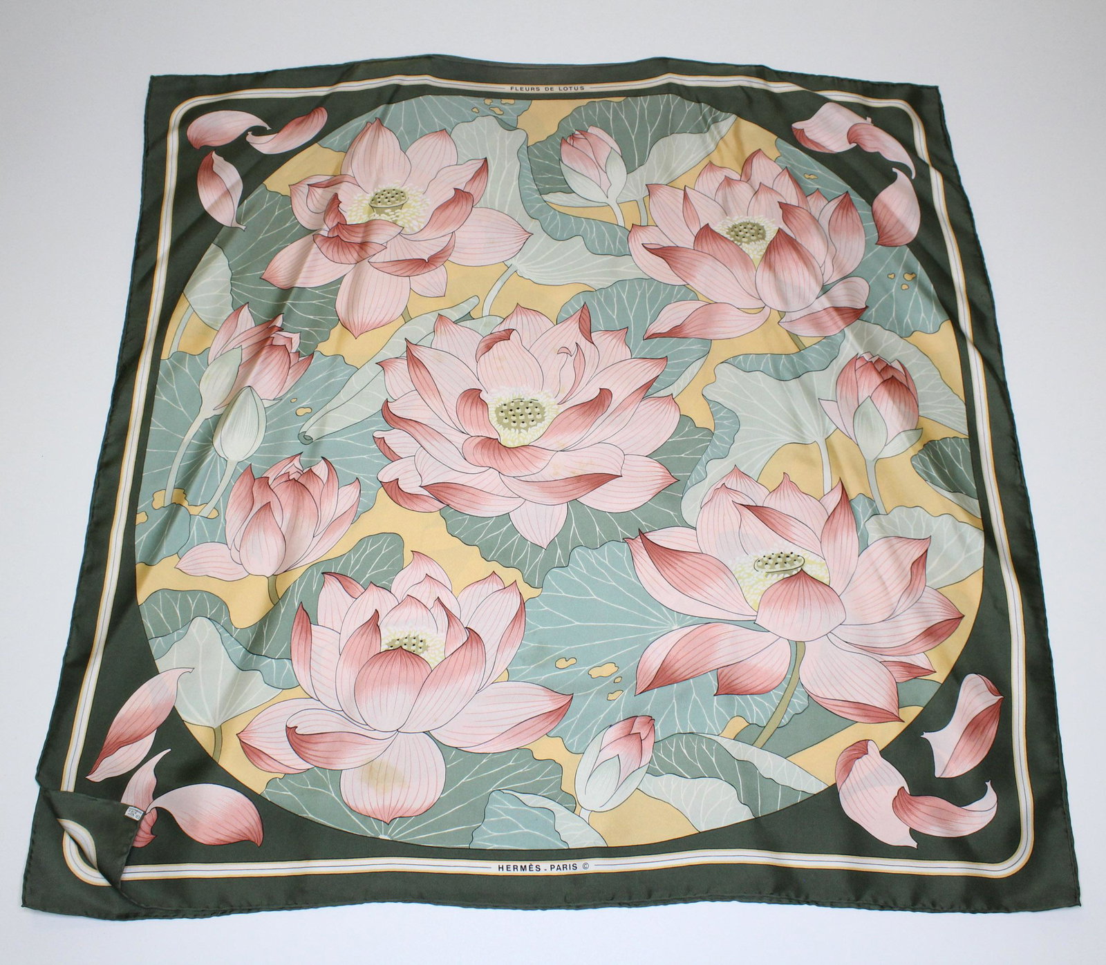 Hermes Silk Fleurs De Lotus Tunic: Hermes Silk Fleurs De Lotus Tunic, caftan, Hermes Paris in print, missing label, measures 20" collar opening, 34" across, 34" shoulder to hem.