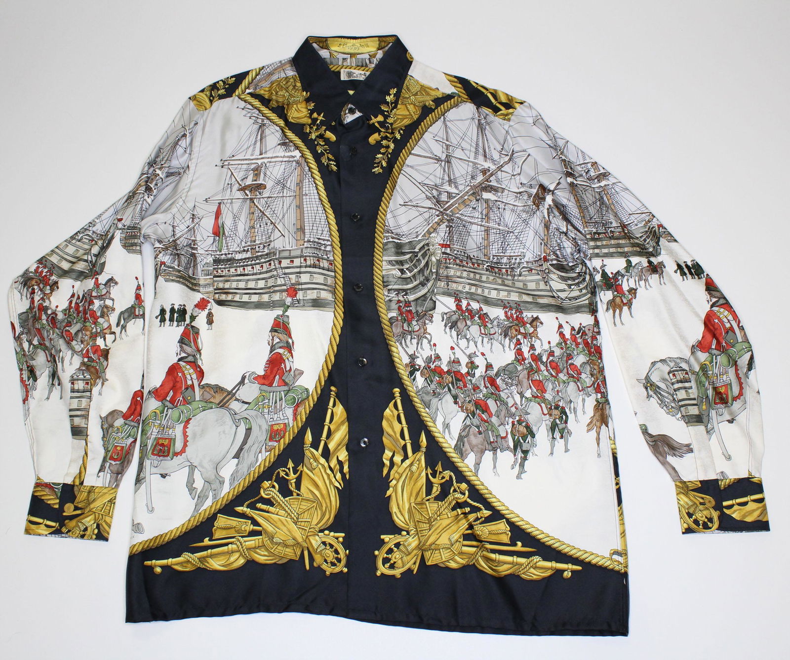 Hermes Silk Long Sleeve Shirt Marine et Cavalerie (1 of 6)