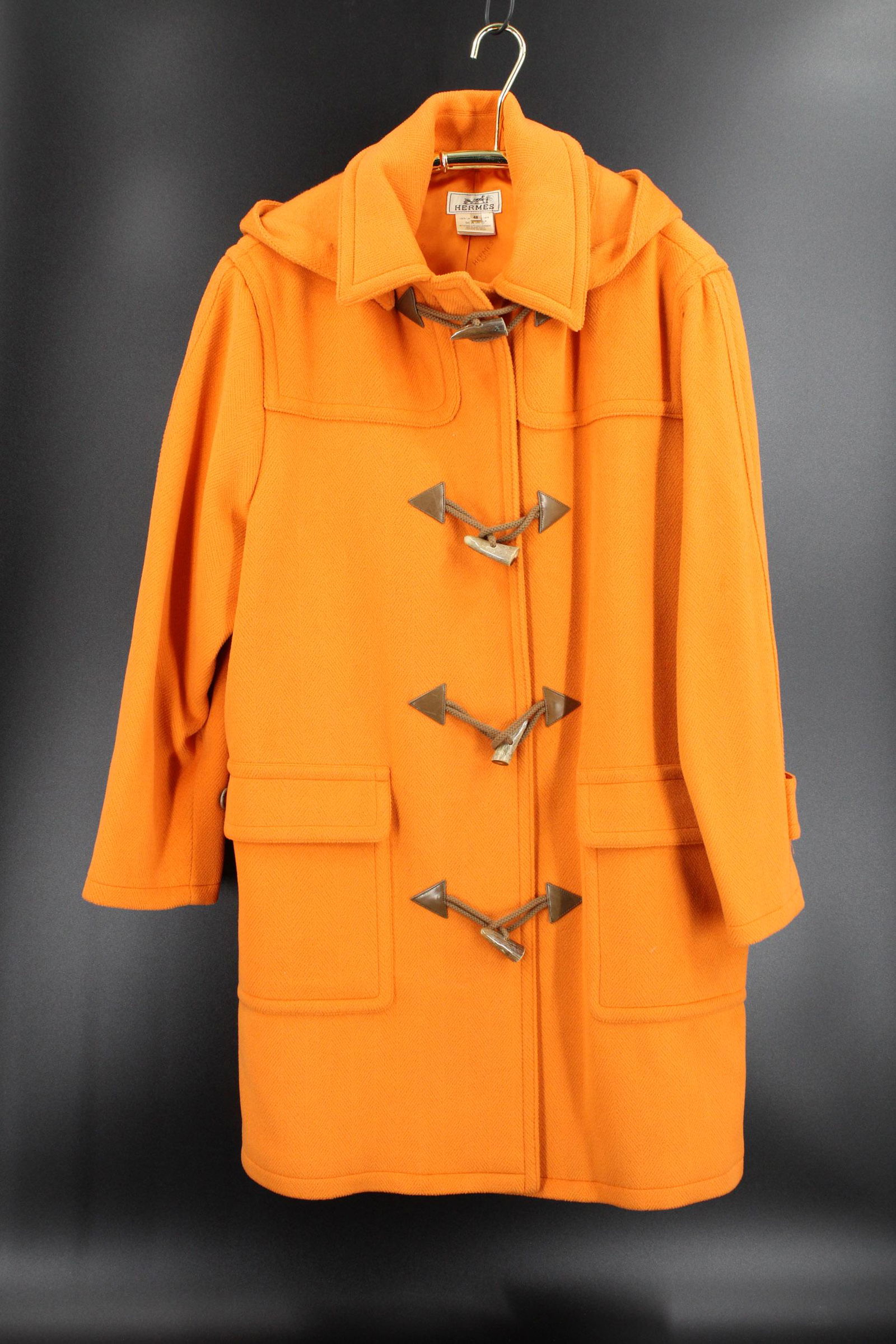 Hermes Orange Wool Hooded Coat (1 of 5)