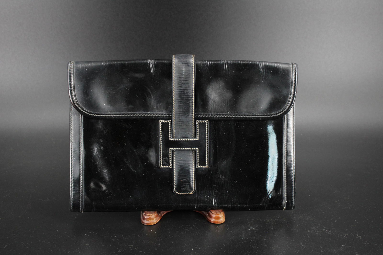Hermes Jige PM Swift Black Leather Clutch Bag, H L (1 of 7)