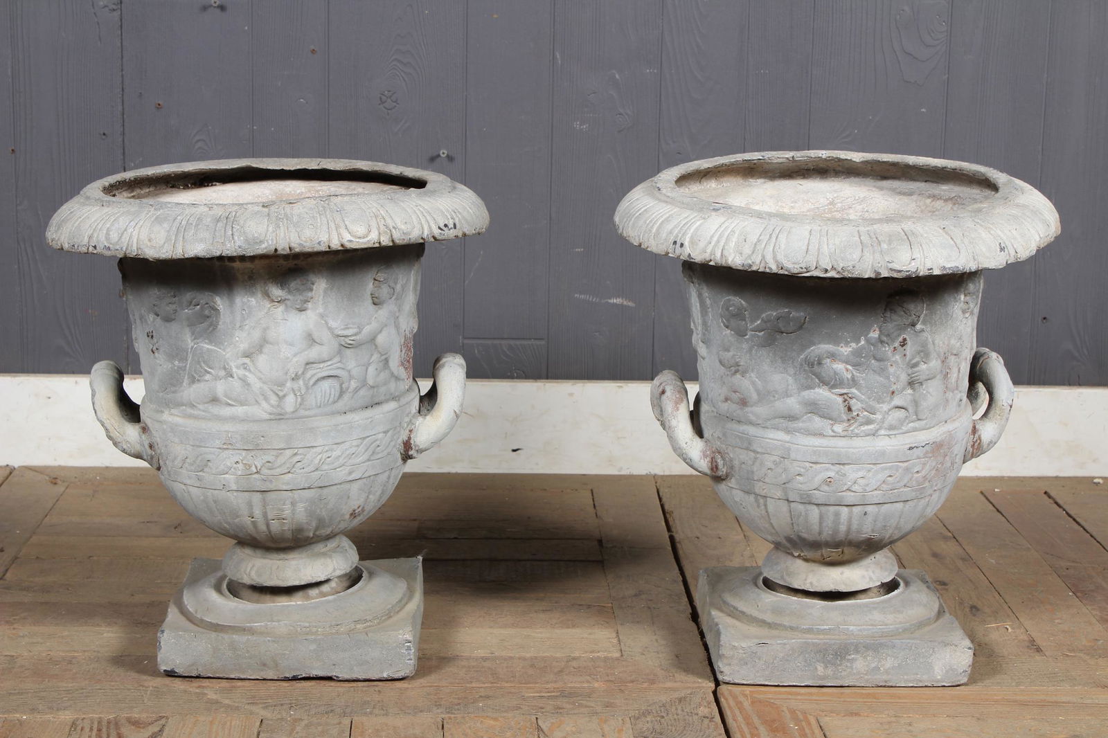 Pair Antique 19th C Lead Urns (1 of 6)