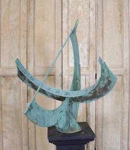 Signed Raymond Granville Barger Armillary: An important bronze Raymond Granville Barger signed Arimillary/ sundial with verdigris patination. New Jersey Estate. 42 1/2" x 39" x 46"