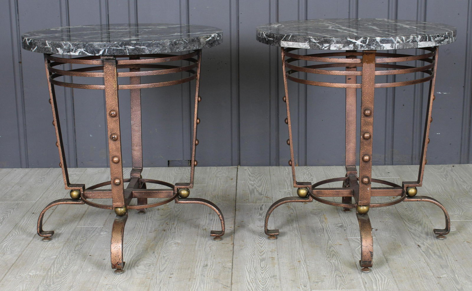 Pair Art Deco Style Marble and Wrought Iron Tables (1 of 7)