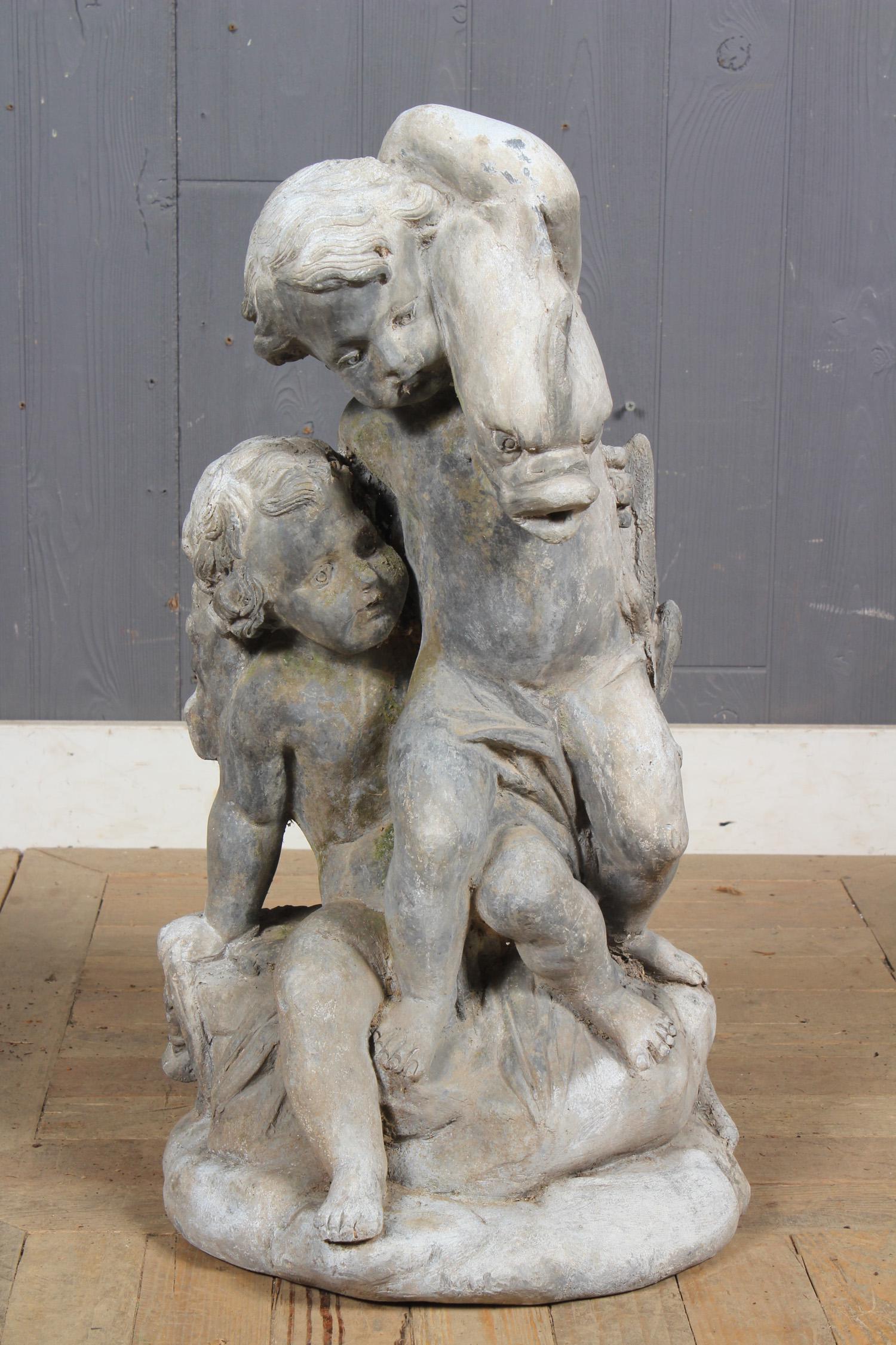 Antique Lead Cherub and Dolphin Fountain (1 of 5)