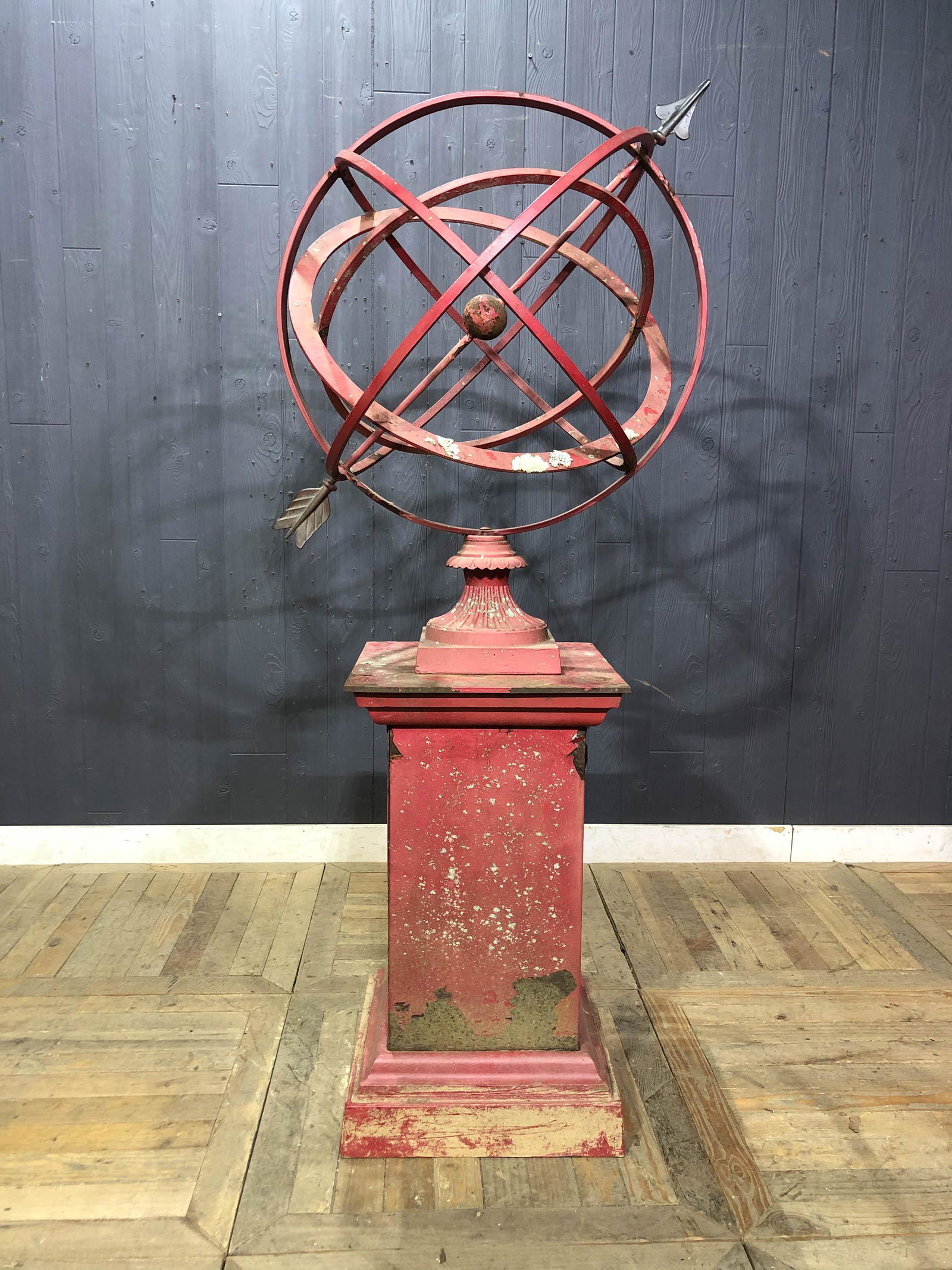 Mid Century Wrought Iron Armillary and Pedestal (1 of 7)