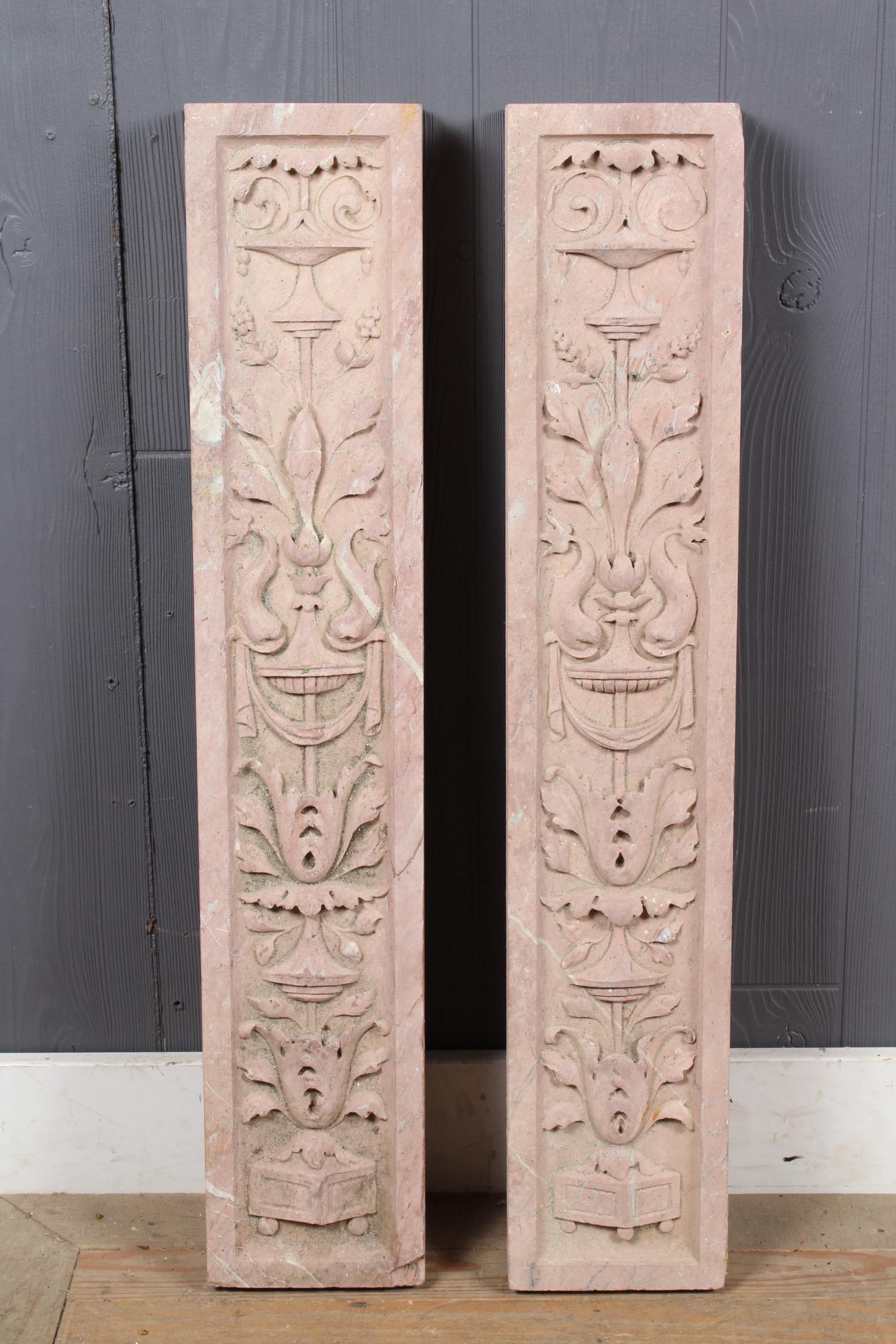 2 Rosa Verona Marble Pilasters: 2 Rosa Verona Marble Pilasters. Size: 32" H x 6" W x 2.5" D