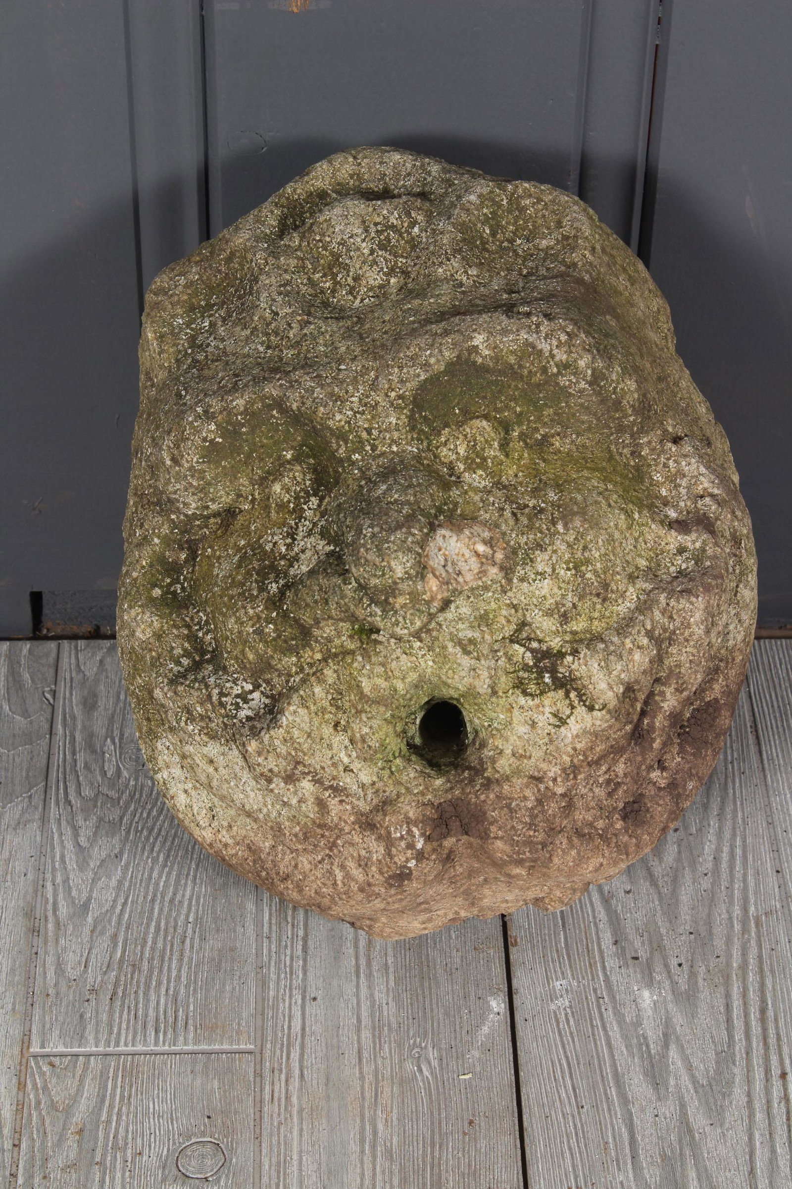 Antique Carved Stone Fountainhead: A very good 19th century carved stone fountain. Head and face retaining good exterior surface. 15" x 12" x 11"
