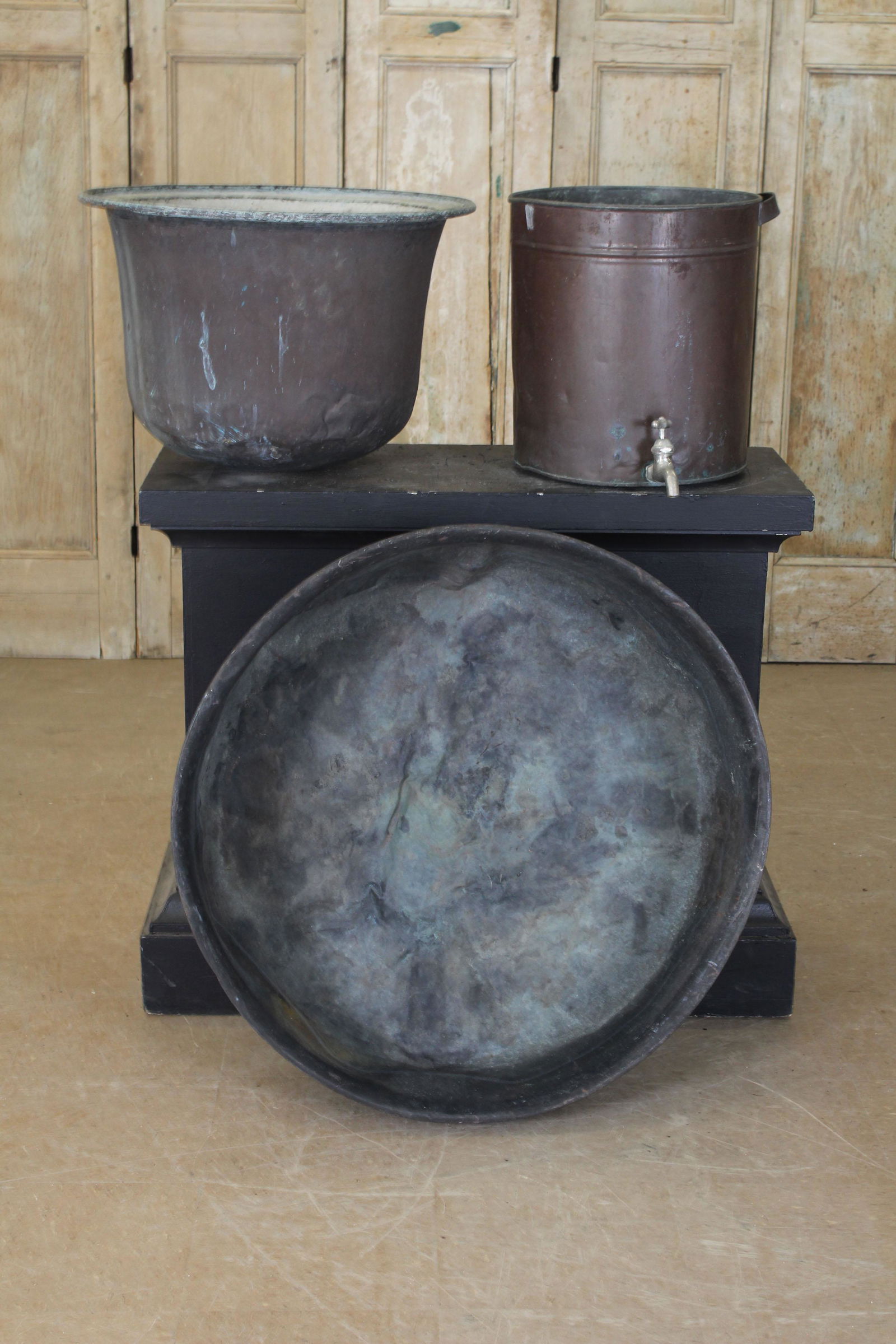 3 pc Copper Lot- Basin, Spigot pot, bell pot (1 of 1)