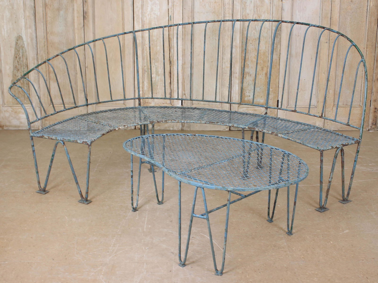 MCM Lunette Form Garden Bench and Table (1 of 9)