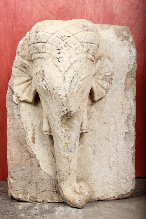 Carved Stone Elephant Stele: Carved Stone Elephant Stele. Probably Indian. Size: 19" x 12.5" x 8"