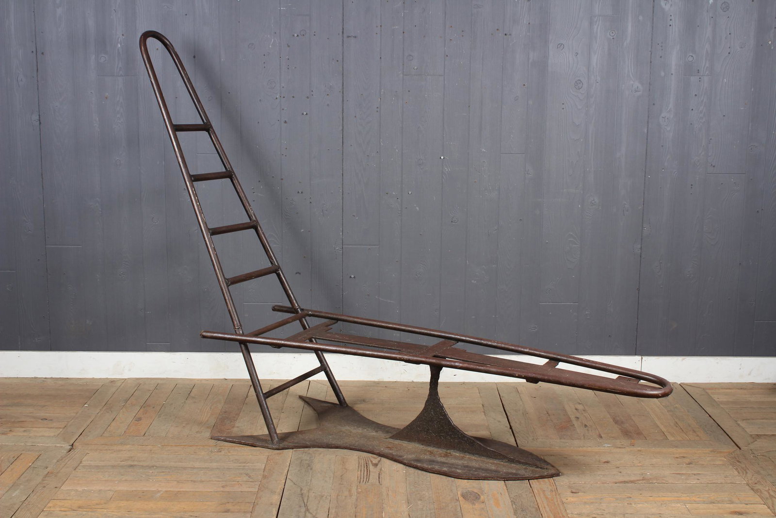 Attributed to Jean-Francois Buisson: Attributed to Jean-Francois Buisson. Artisan Made Industrial Style Chaise. French. Size: 56" H x 21" W x 80" D