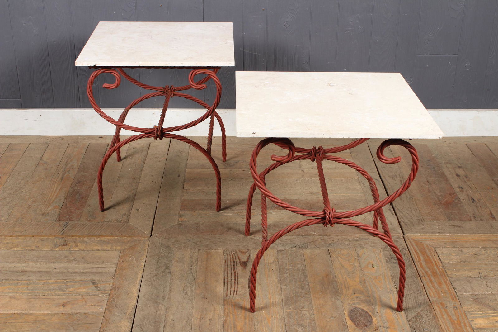 Wrought Iron Travertine Top End Tables (1 of 4)