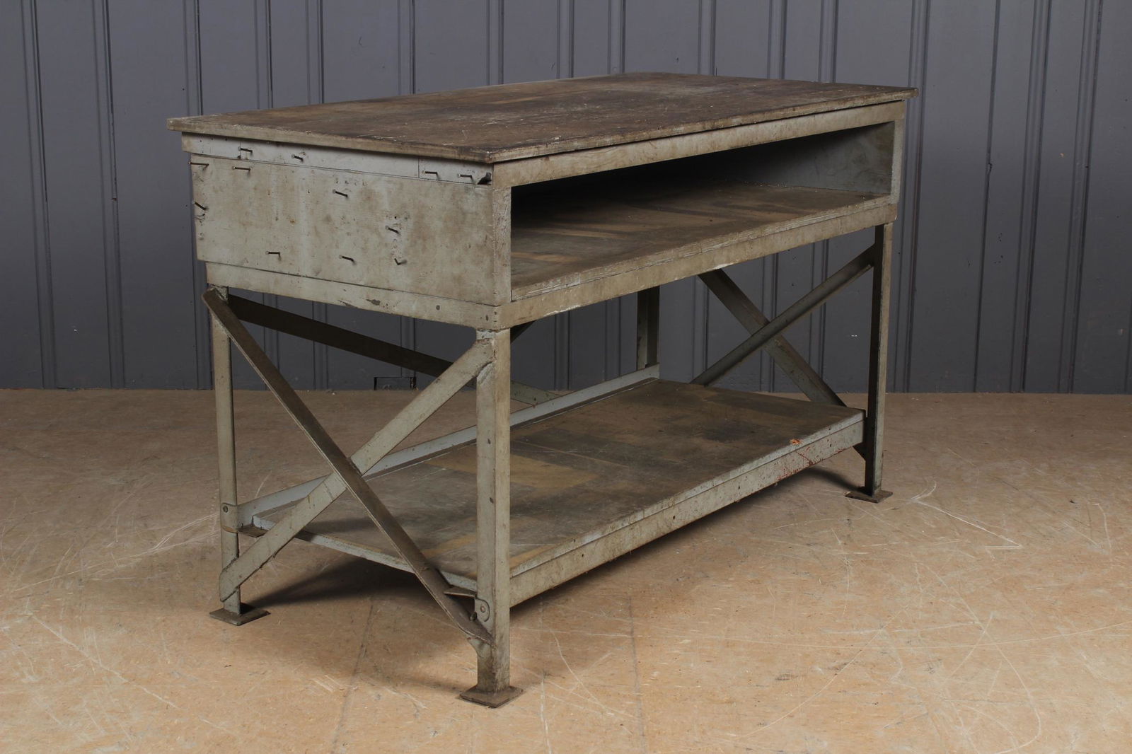 Vintage Industrial Wood and Steel Frame Work Table (1 of 4)