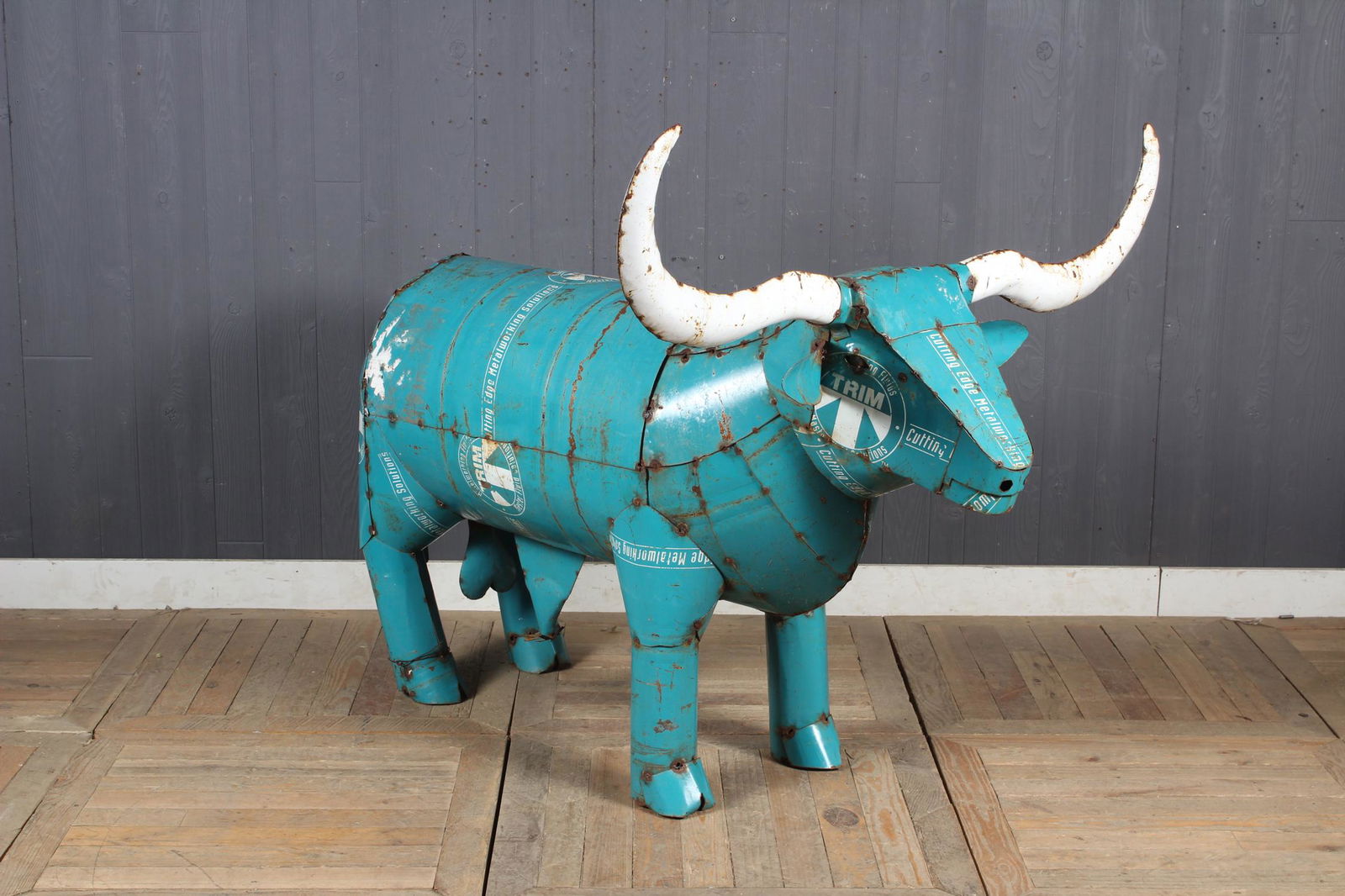 Folk Art Patchwork Steel Bull Garden Ornament (1 of 4)