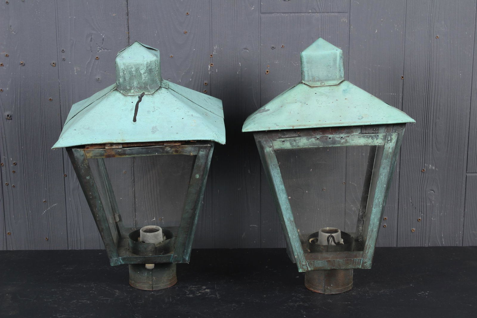 Pair Verdigris Copper Lanterns (1 of 5)