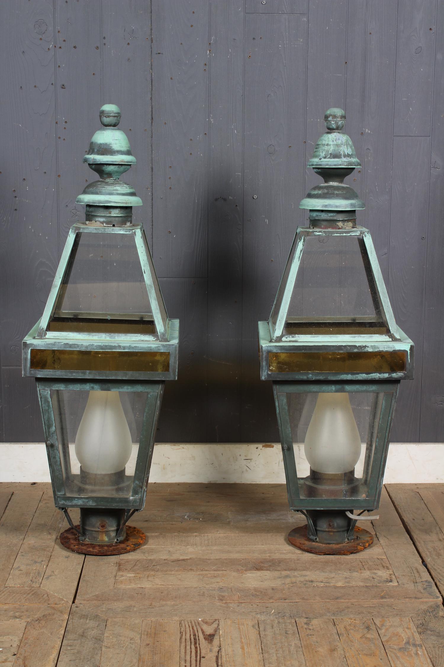 Pair Verdigris Lanterns with Frosted Hurricanes (1 of 5)