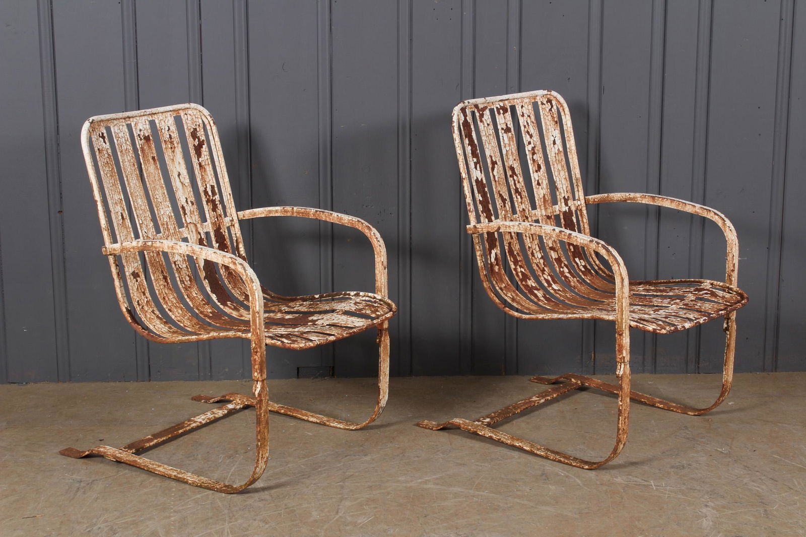 Pair MCM Slatted Spring Chairs (1 of 4)