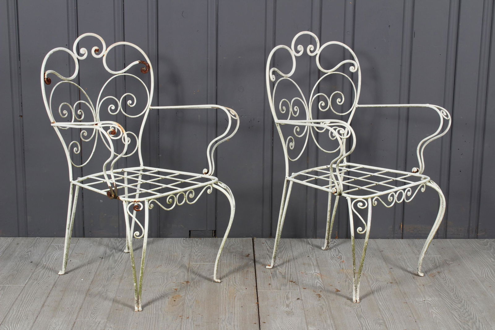Pair Wrought Iron Butterfly Splat Armchairs (1 of 4)
