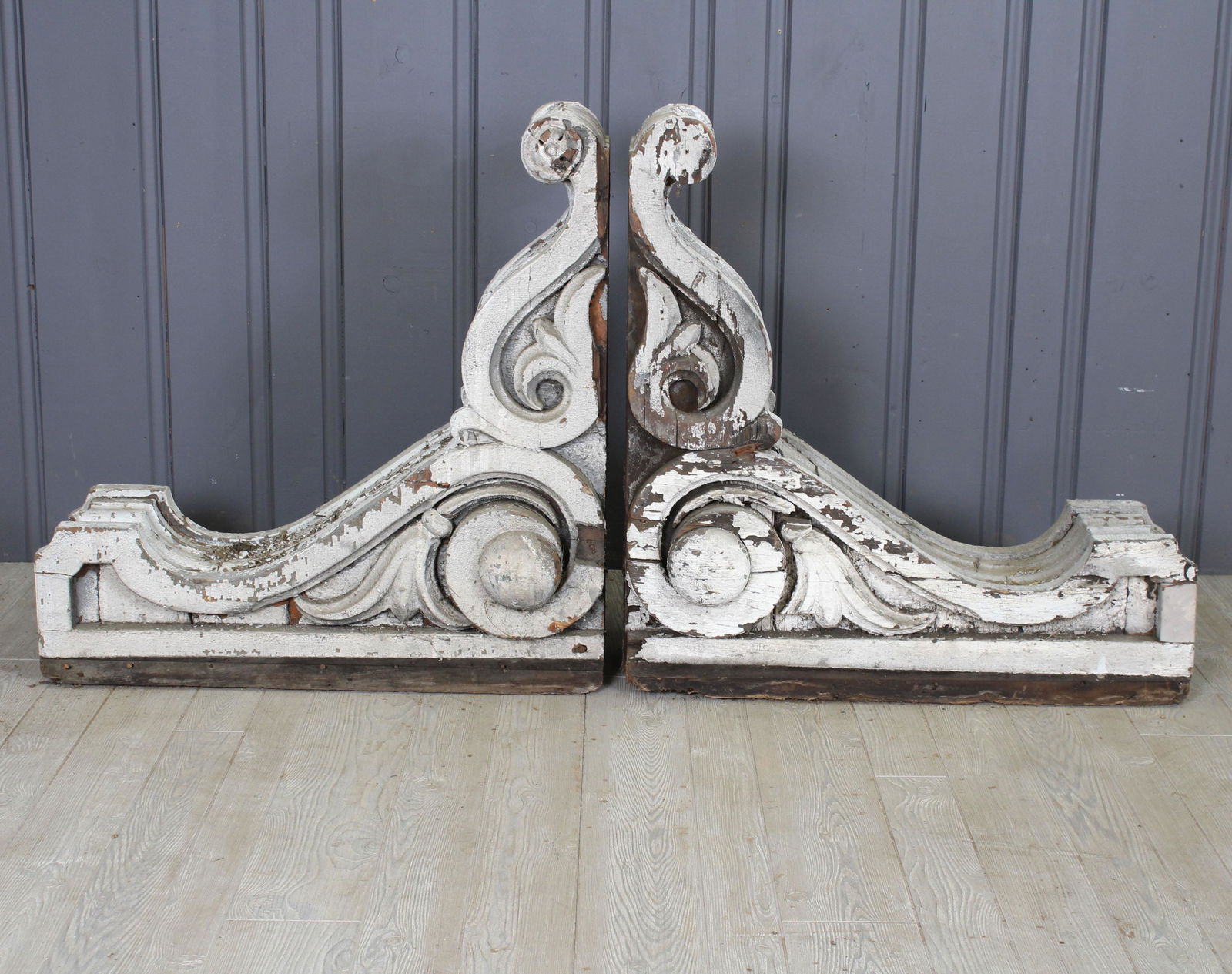Pair 19th C American Architectural Wood Corbels (1 of 4)
