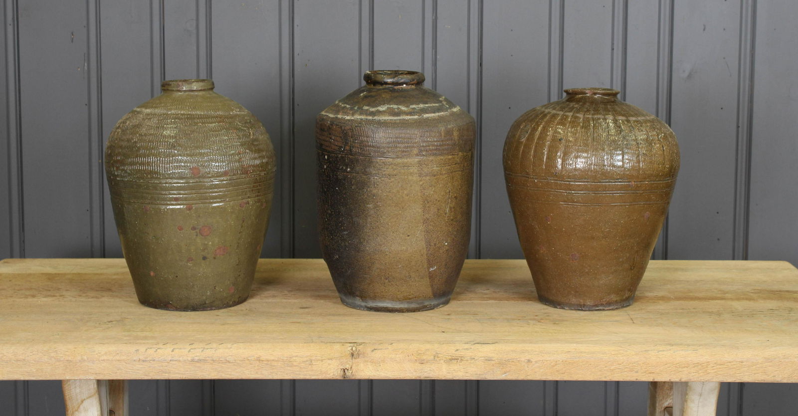 3 Asian Glazed Earthenware Vessels (1 of 5)