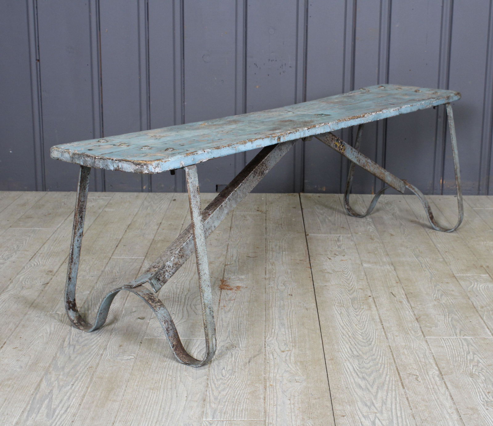Industrial Design Wrought Iron Plank Bench (1 of 6)