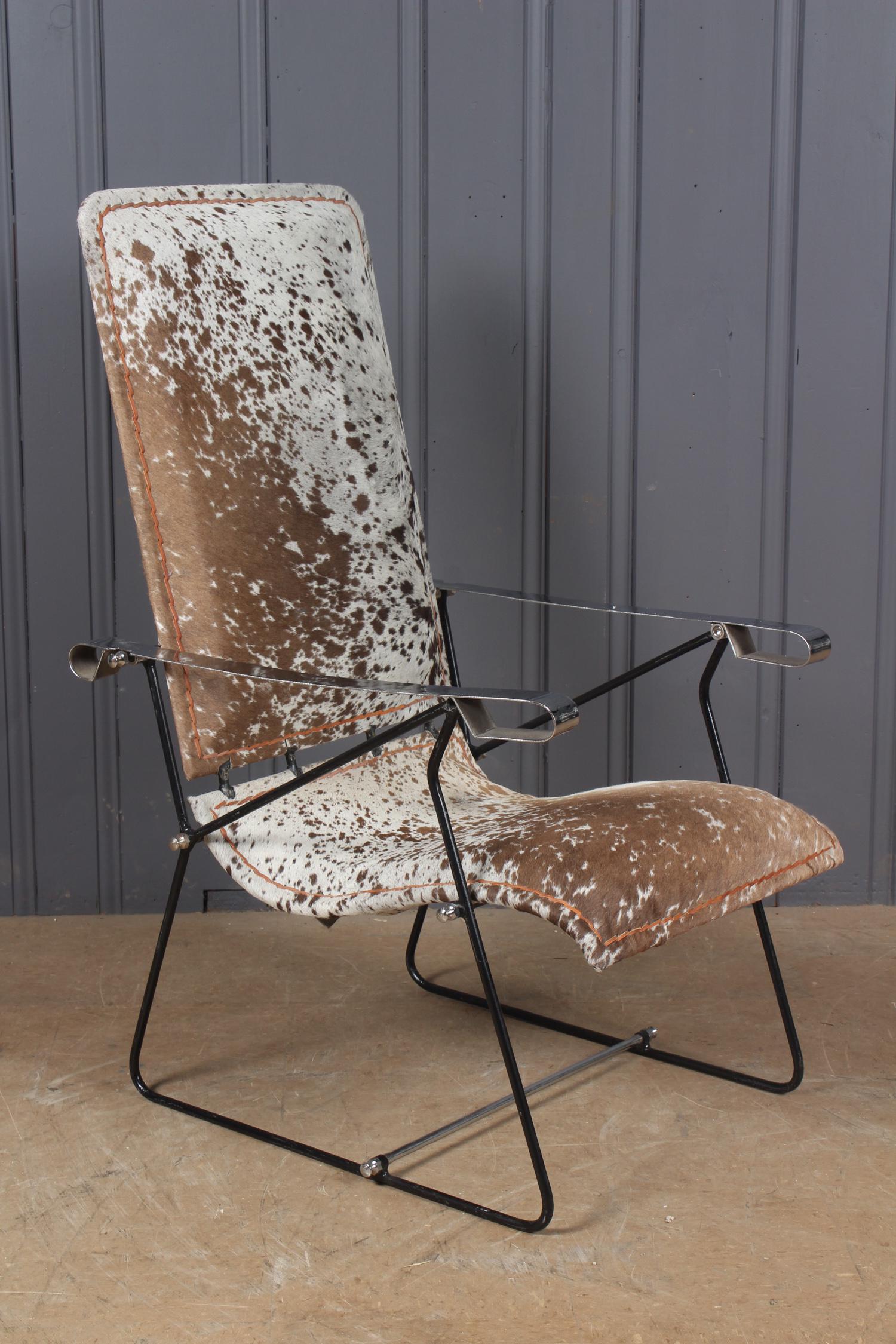 Hide Upholstered Hairpin Steel Chaise: Hide Upholstered Hairpin Steel Chaise. Size: 43.5" H x 24.5" W x 28" D