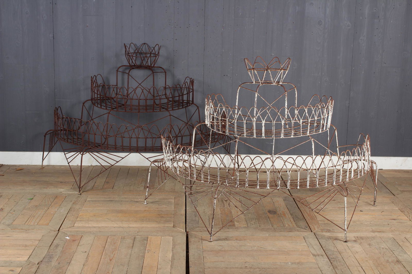 Pair Wrought Iron 3 Tier Demilune Plant Stands (1 of 3)