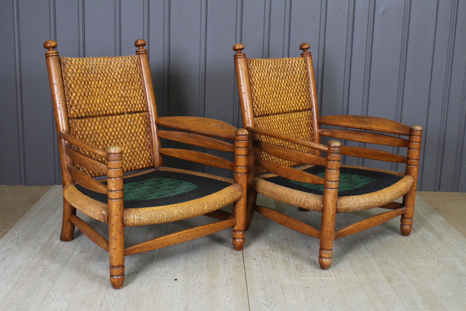 Pair Woven Raffia Cabin Lodge Style Armchairs (1 of 8)
