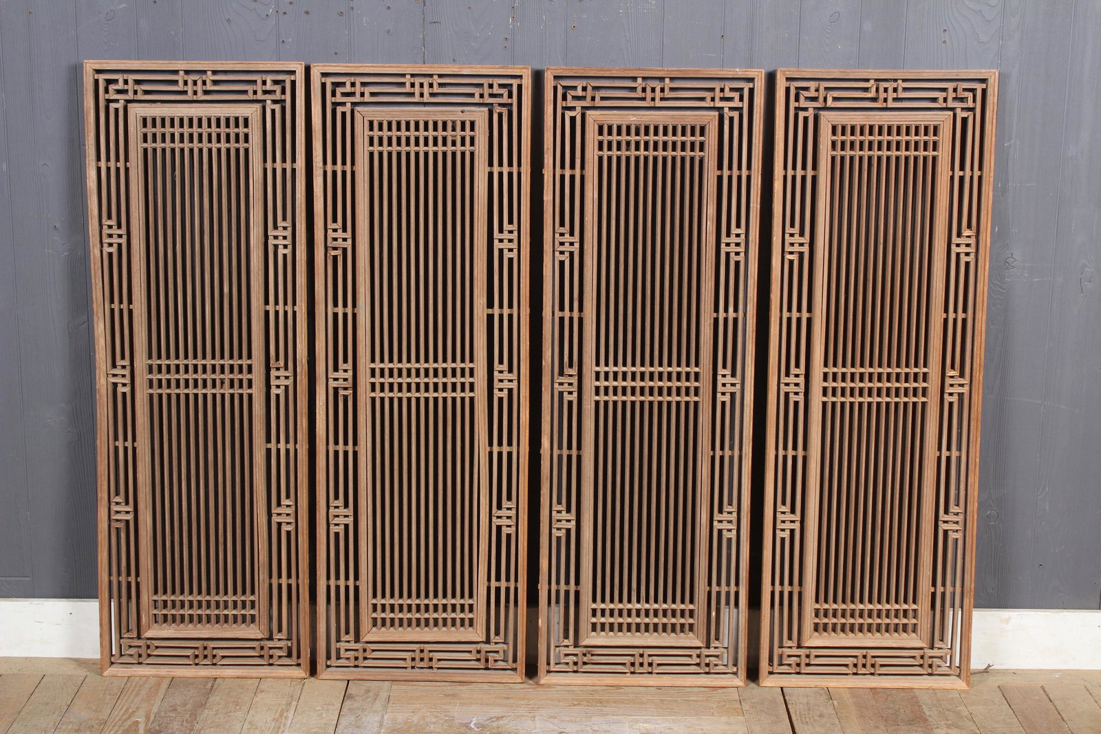 4 Japanese Ranma Transom Panels: 4 Japanese Ranma Transom Panels. Size: 42.5" H x 14.5" W x 1" D