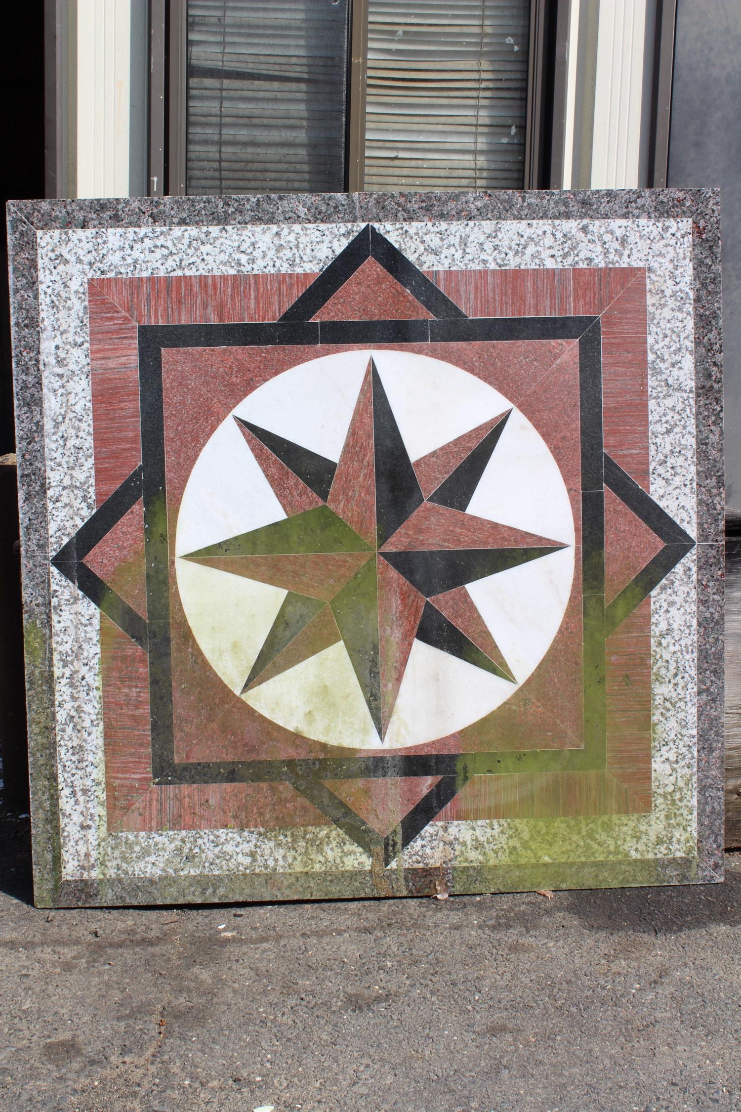 Architectural Marble Compass Motif Floor Inlay: Architectural Marble Compass Motif Floor Inlay. Size: 48" H x 47.5" W x 1" D