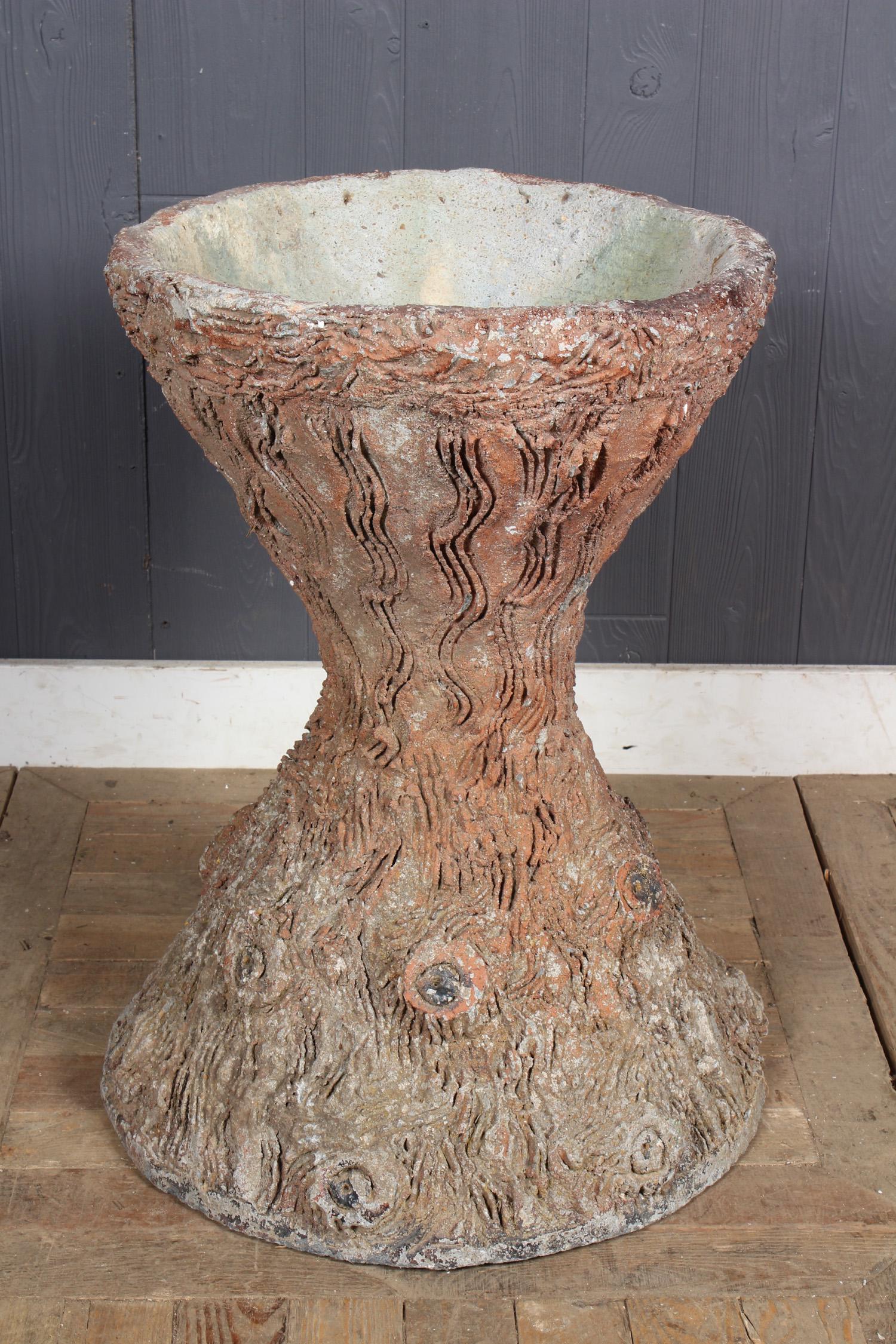 French Faux Bois Hour Glass Form Garden Planter: French Faux Bois Hour Glass Form Garden Planter with some paint decoration. Size: 26.5" H x 18.5" W x 18.5" D