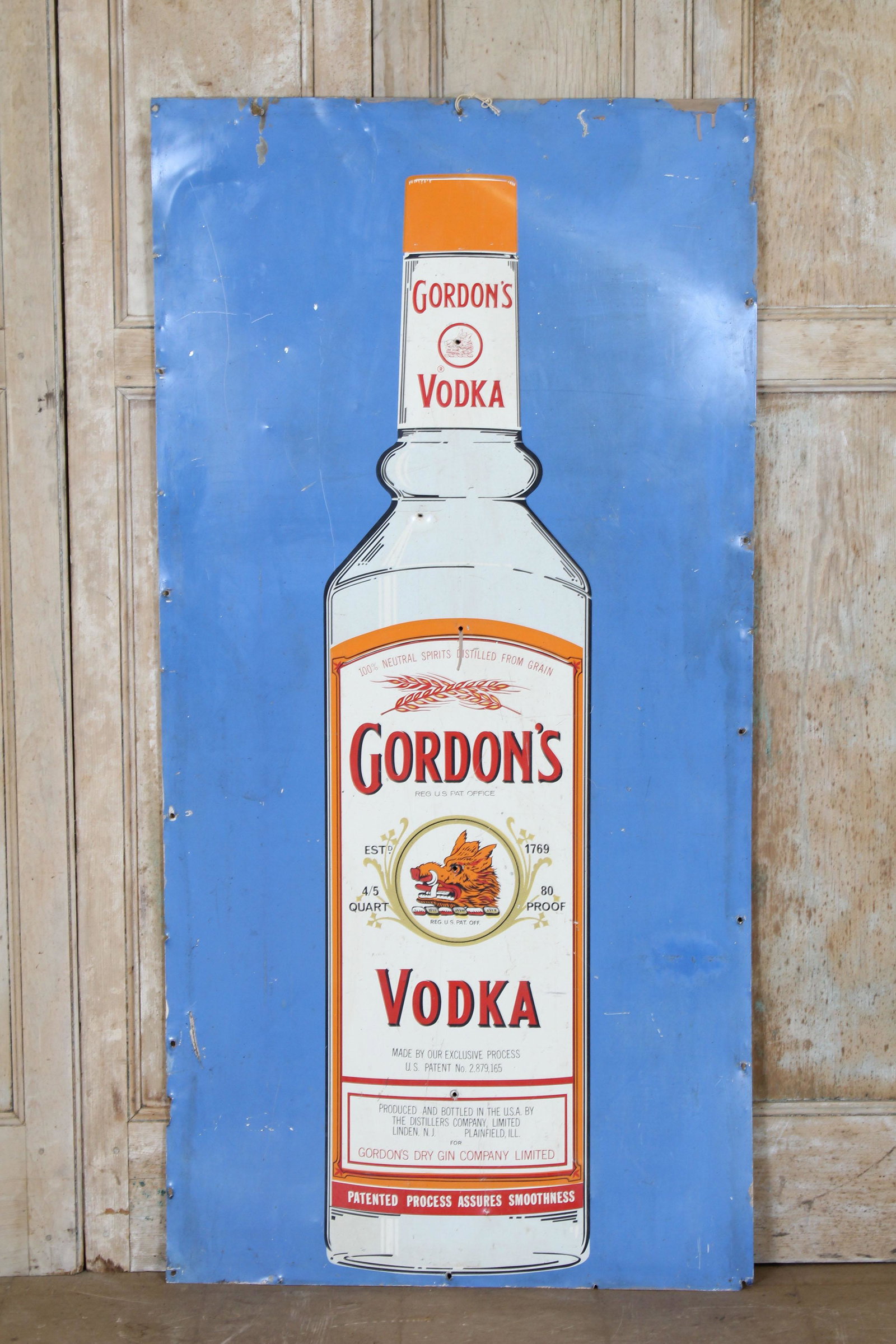 Gordon's Vodka Tin Advertising Sign: Gordon's Vodka Tin Advertising Sign. Size: 72" x 36"