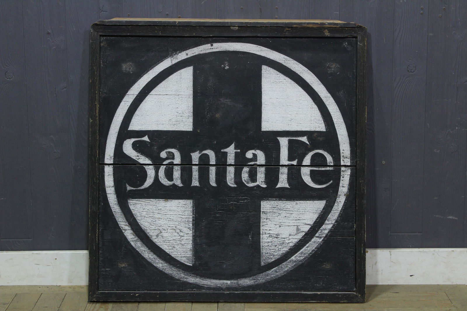 Santa Fe Logo Painted Wood Sign: Santa Fe Logo Painted Wood Sign. Size: 33.5"H x 32.5"W x 2"D