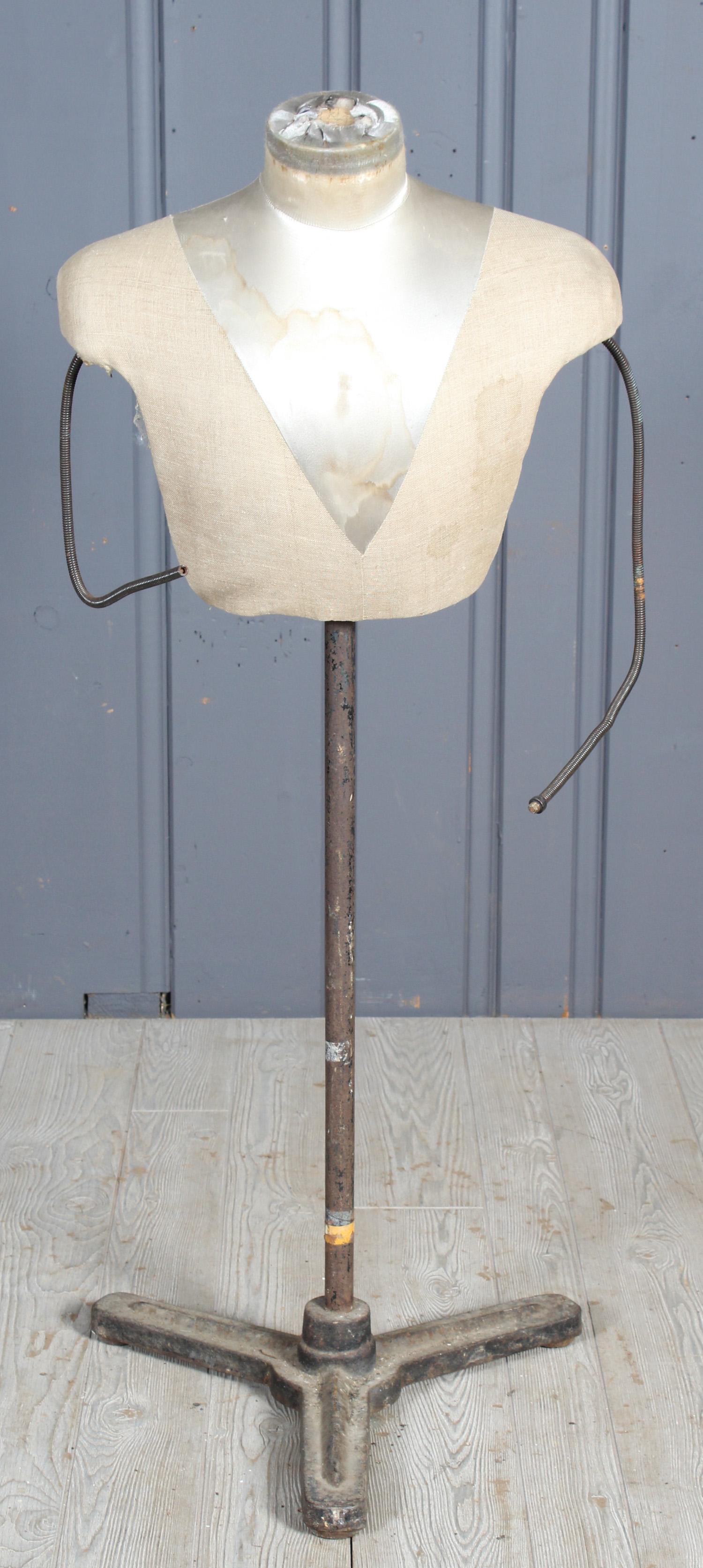 English Mannequin: English Mannequin, dress form torso with metal arms. Size: 47" H x 19.5" W x 19" D