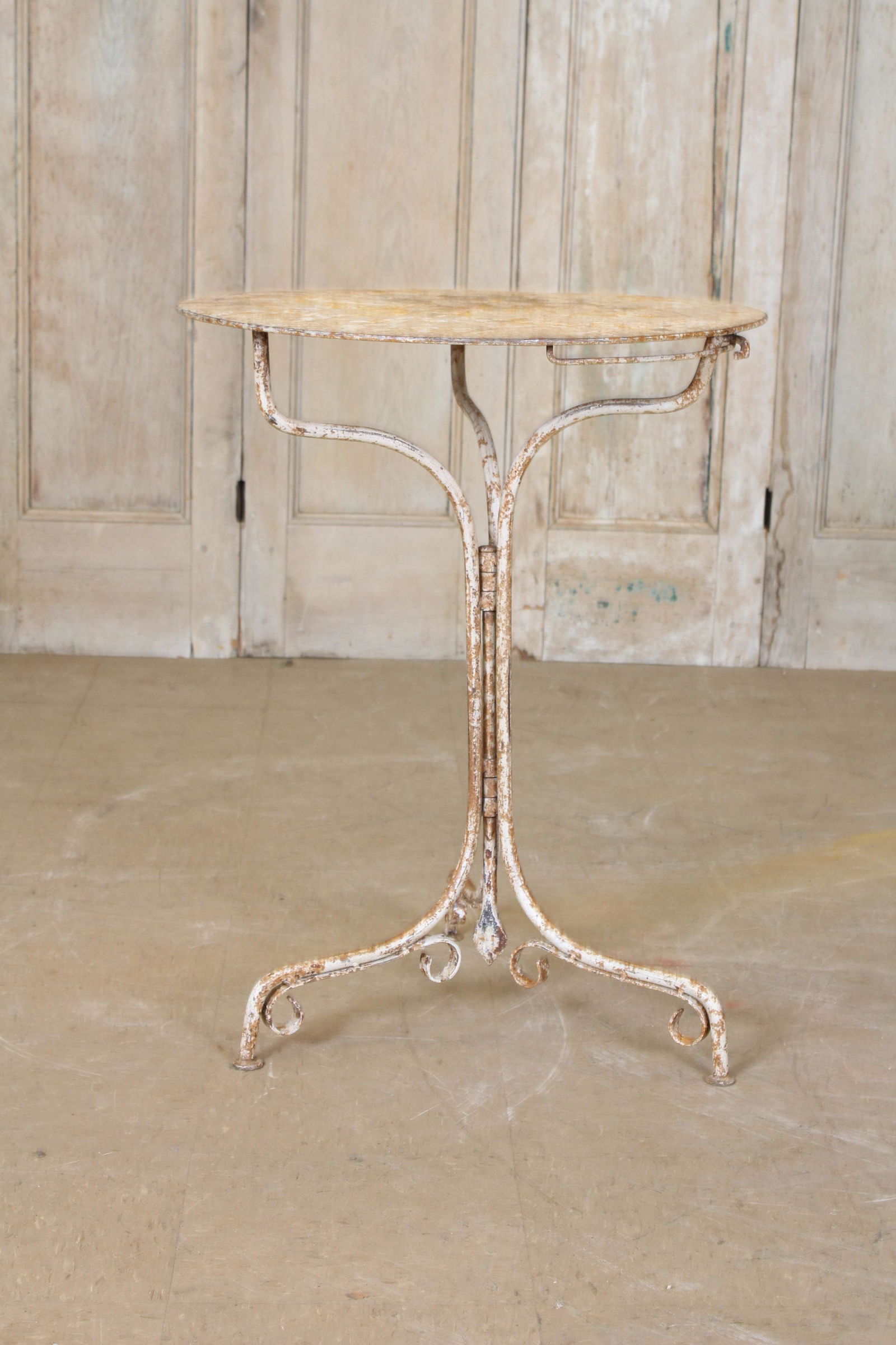 French Folding Bistro Table: French Folding Bistro Table. Size: folded 43" x 24", open 30" x 24" diameter