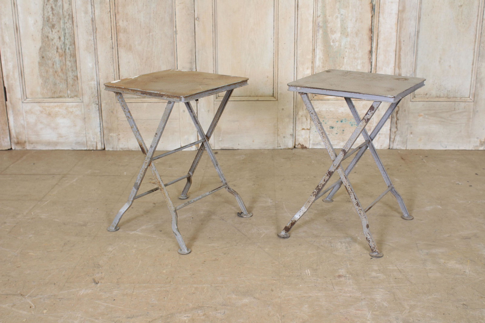 Pair Folding Steel Campaign Tables: Pair Folding Steel Campaign Tables. Size: closed, 25" x 15", open 20" x 14" x 14"