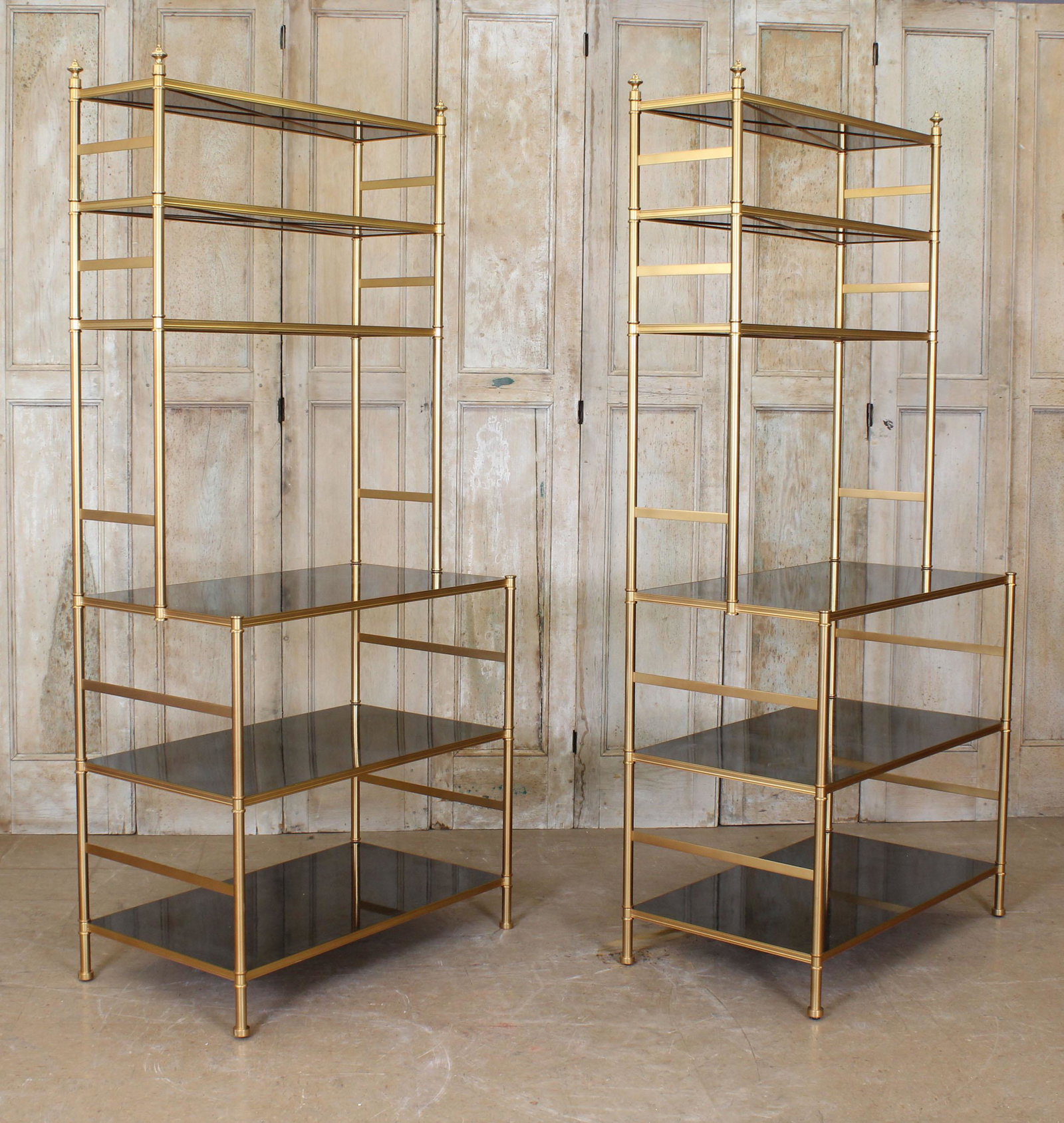 Pair Billy Baldwin Porter Style Step Back Etegeres: Pair Billy Baldwin Style Step Back Etegeres. Size: 88.5" x 40" x 23"