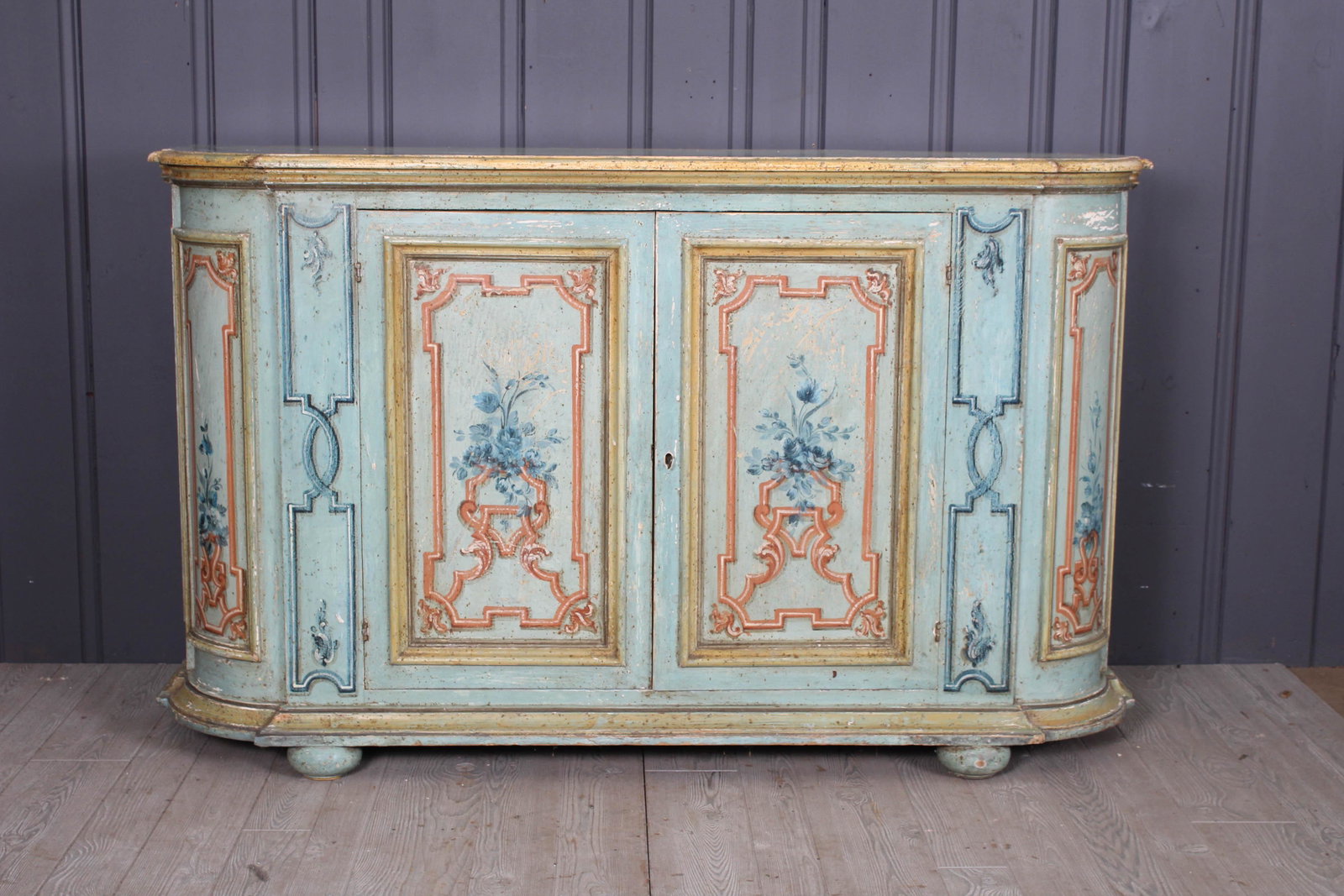 Continental Paint Decorated Sideboard: Continental Paint Decorated Sideboard. Size: 38.5" H x 63" W x 18.25" D