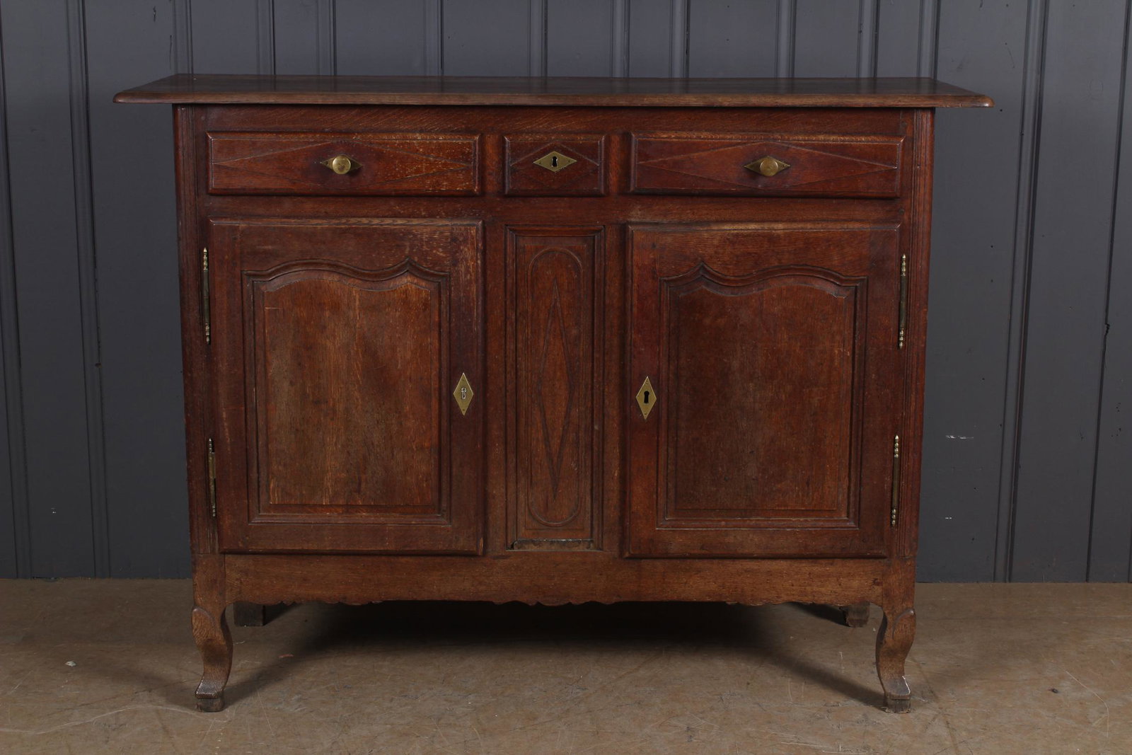Late 18th -Early 19th C French Provincial Cupboard: Late 18th to Early 19th C. French Provincial Cupboard. With 3 drawers over 2 doors. Size: 47.5" H x 63" W x 22" D