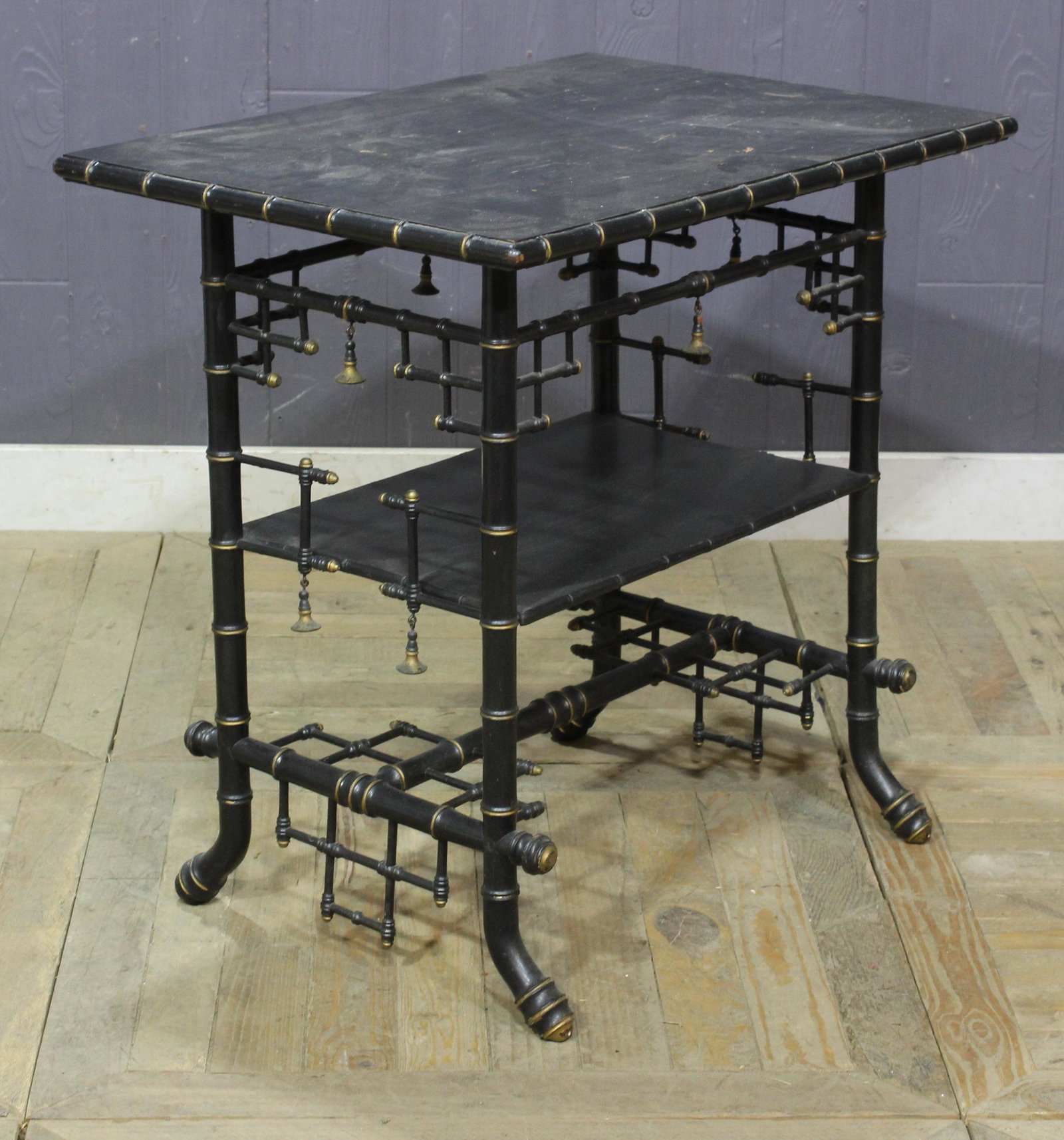 Late 19th C. English Faux Bamboo Side Table: Late 19th C. English Faux Bamboo Side Table with gilt highlights. Size: 28" x 30" x 20.5"