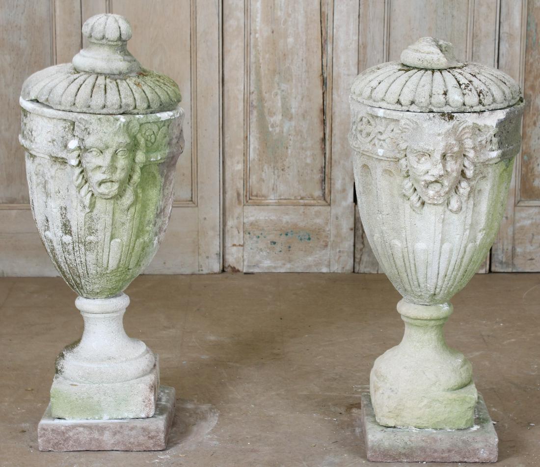 Pair Lidded Stone Urns (1 of 8)