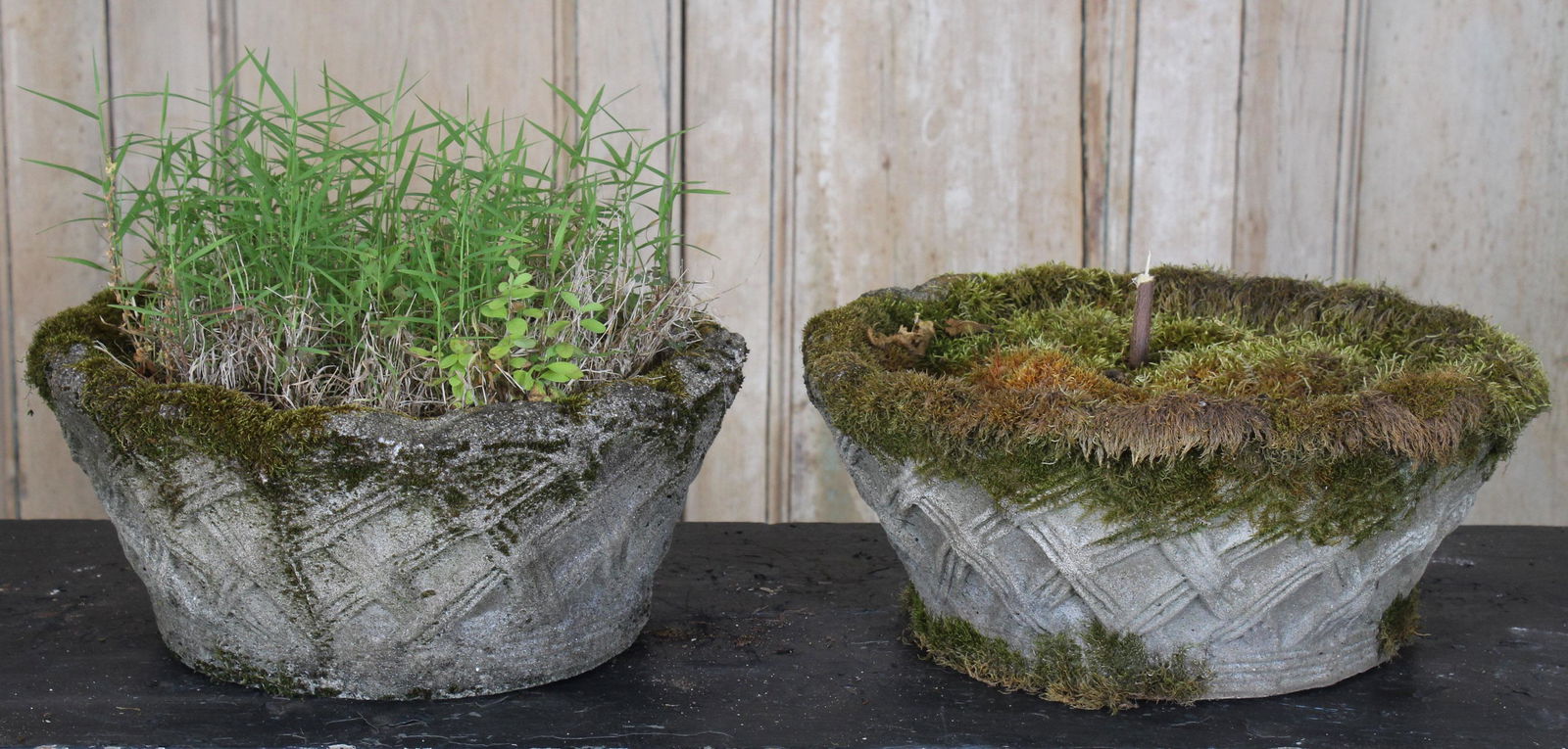 Pair Cast Stone Basket Weave Planters (1 of 6)