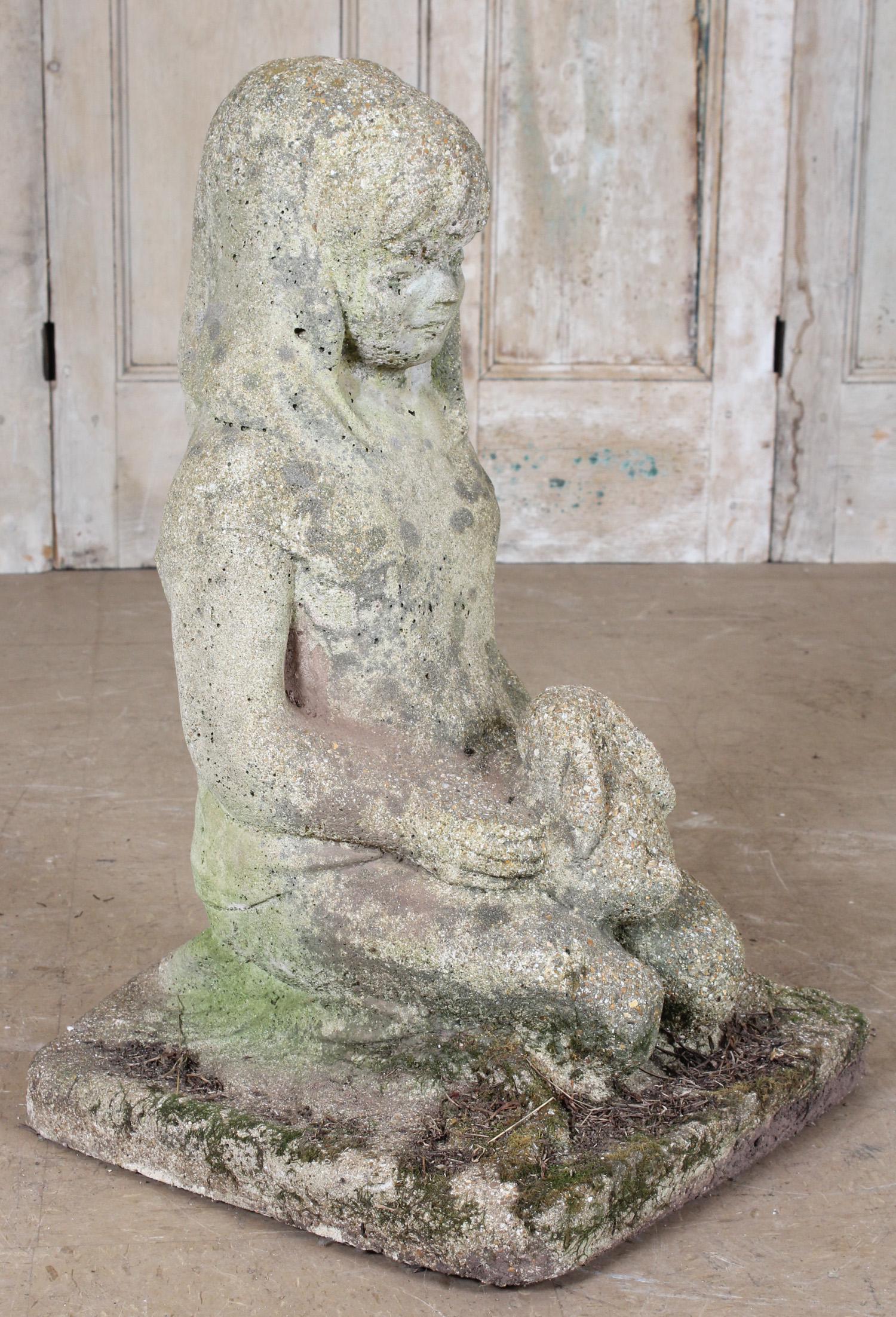 Cast Stone Girl Holding Bunny Garden Sculpture (1 of 6)