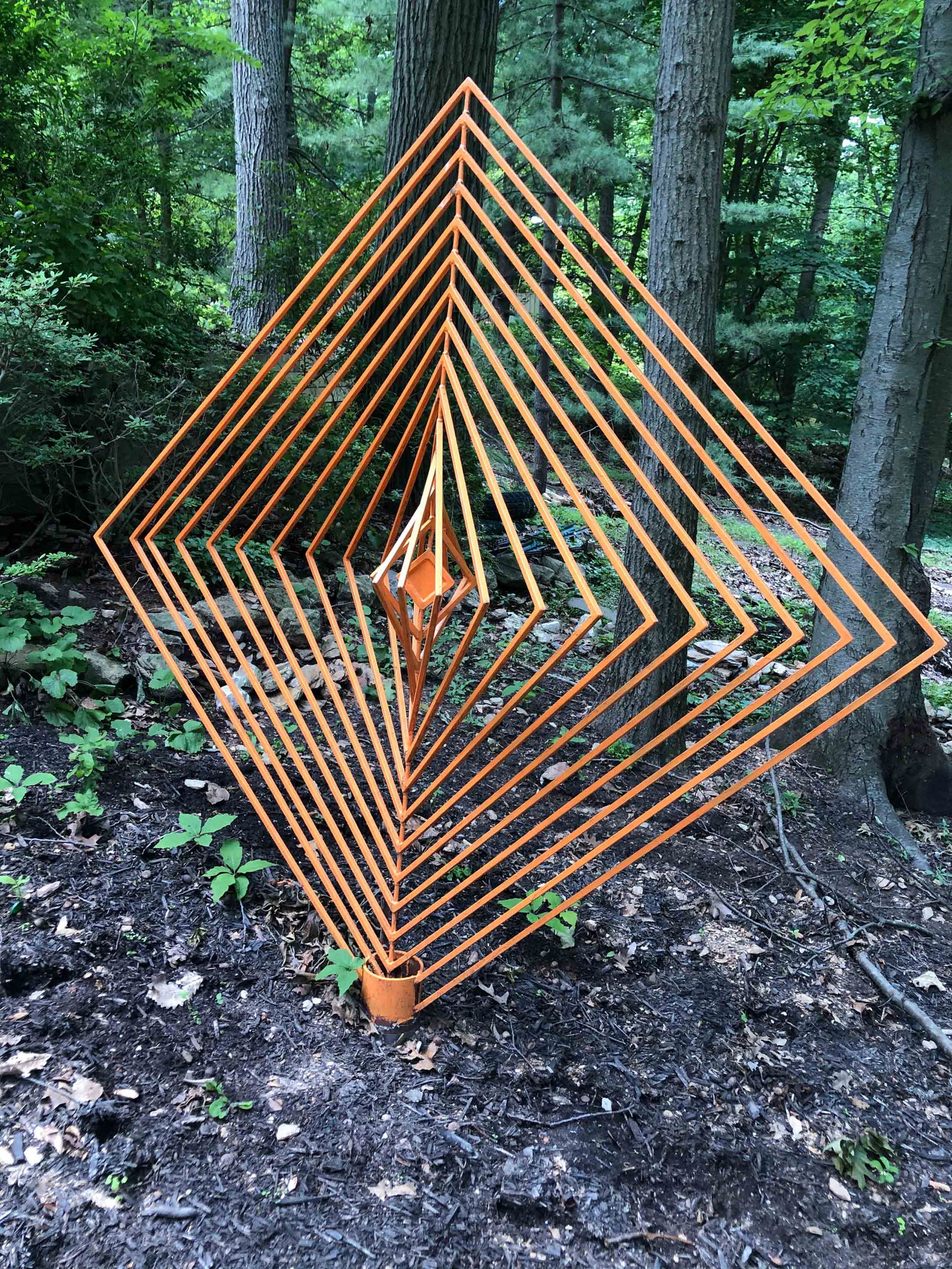 Studio Geometric Abstract Garden Sculpture: Studio Abstract Garden Sculpture. Welded steel. Size: 114" x 82" x 26"