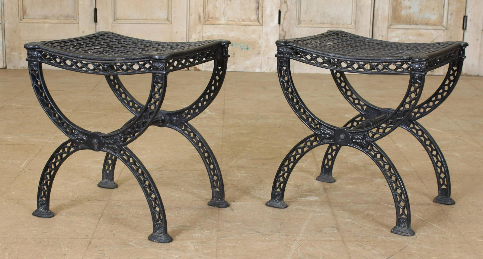 Cast Iron Curule Base Garden Stools (1 of 7)