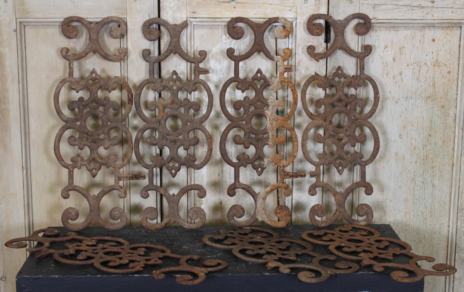 Running Length of Cast Iron Garden Edging: Running Length of Cast Iron Garden Edging. Approximately 40 pieces. Size: 9.5" H x 23.5" W