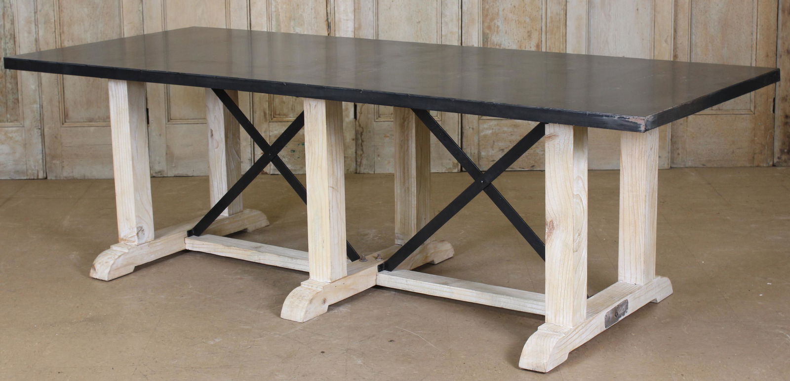 Steel Top Pine Trestle Dining Table (1 of 6)