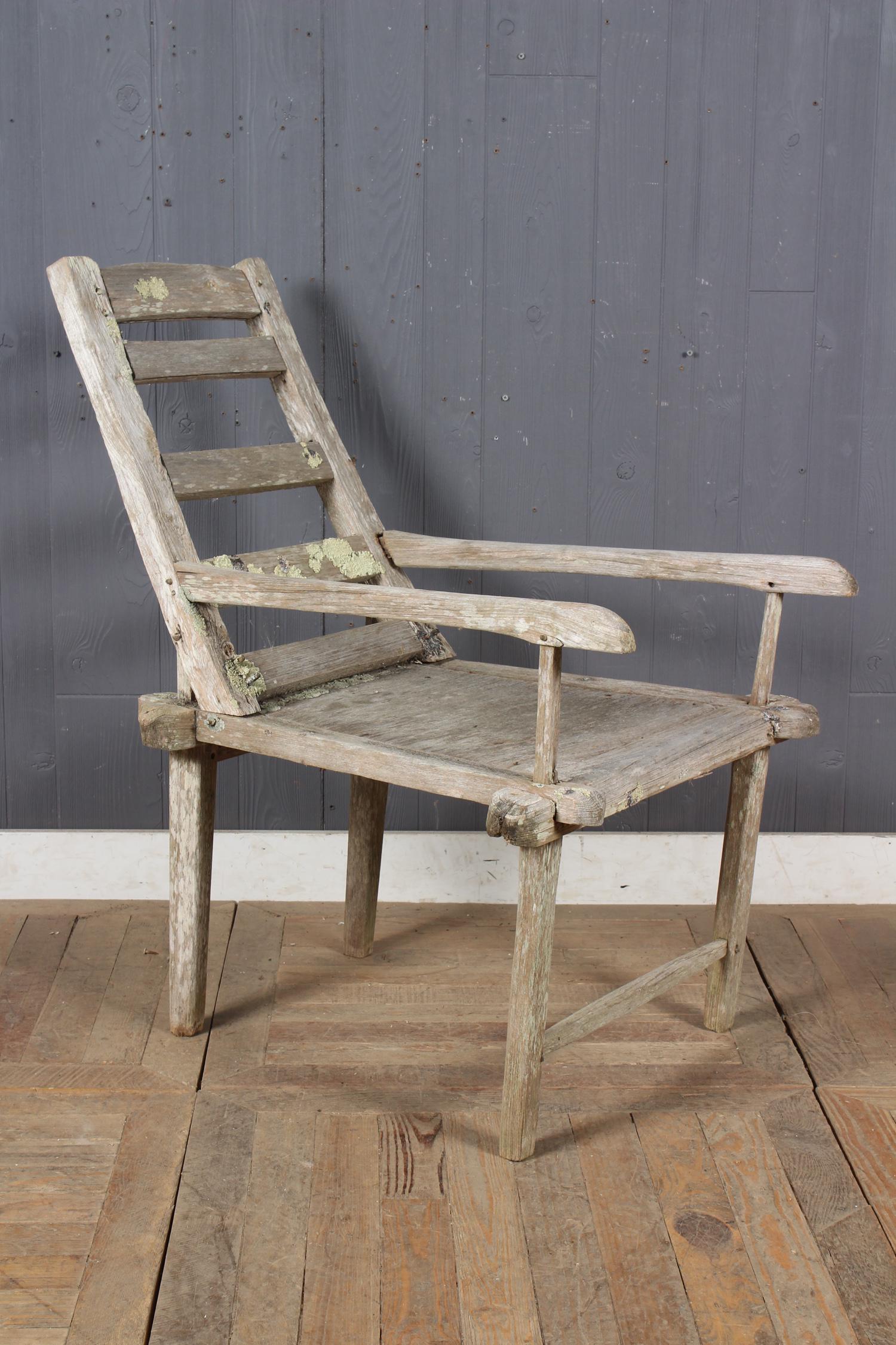 Ethnographic Faded Teak Open Arm Chair (1 of 4)