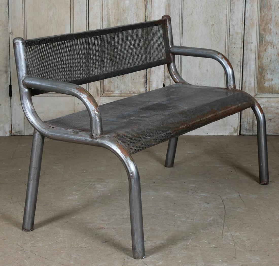 Perforated Metal Garden Settle: A stylish perforated metal bench with tube form arms and legs Size: 32" H x 48" W x 23" D