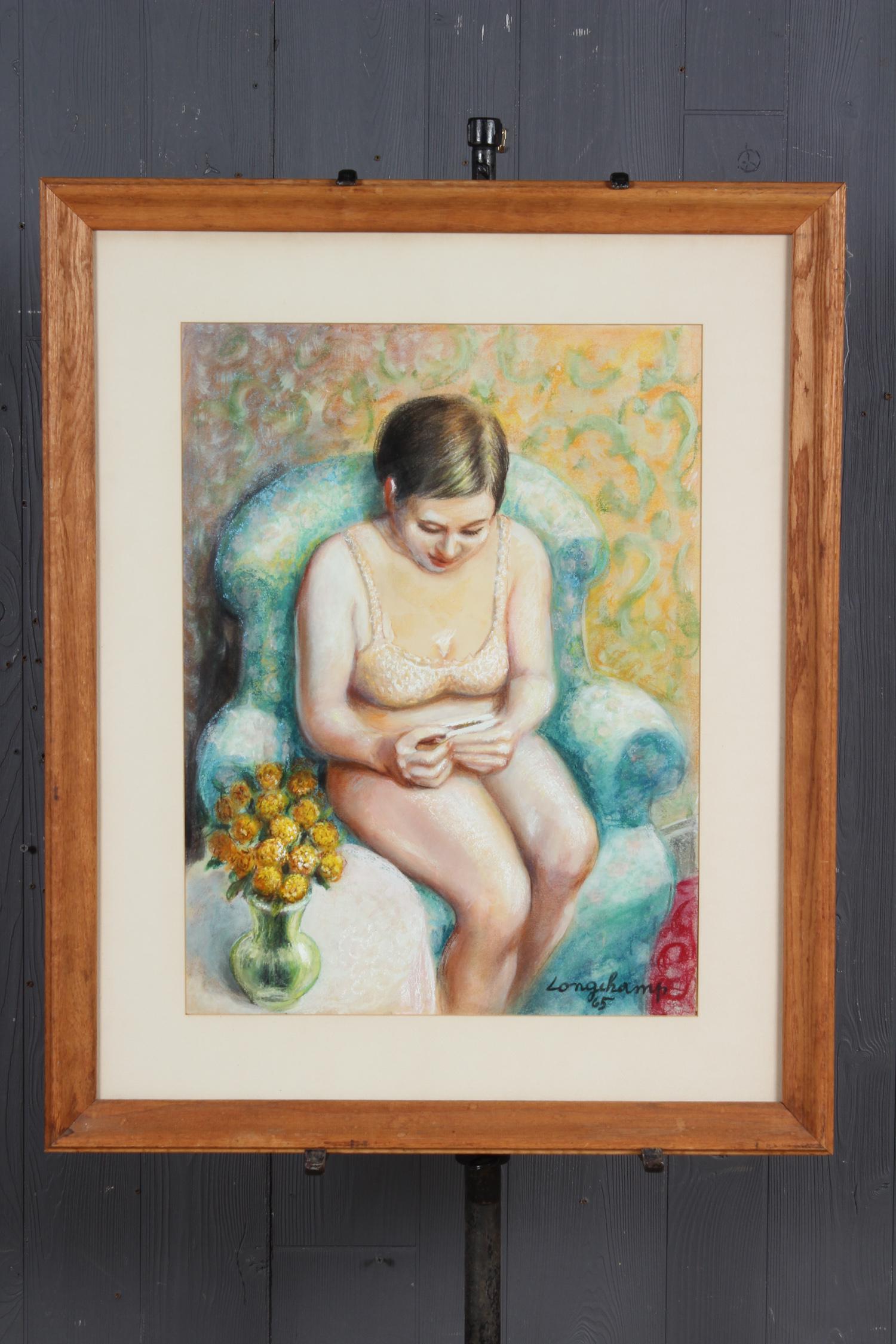 Fernand Gaston Longchamps (NY / France, 20th C): Fernand Gaston Longchamps (NY / France, 20th C). Titled "Suzette" Size: Framed: 33" H x 27" W x 2" D; Sight: 23.5" H x 17.5" W